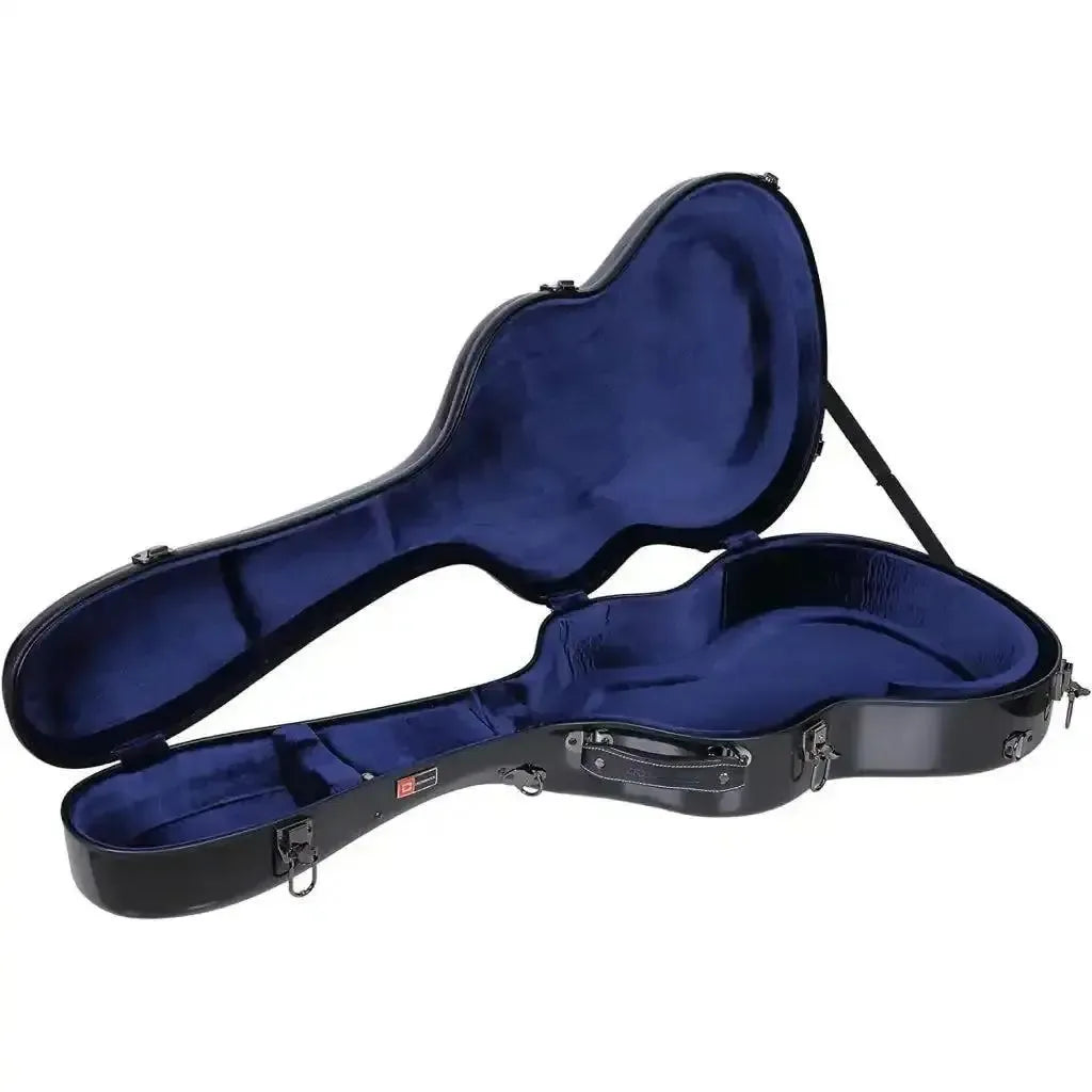 Crossrock CRF2021C full-size black fiberglass classical guitar case with blue velvet interior.