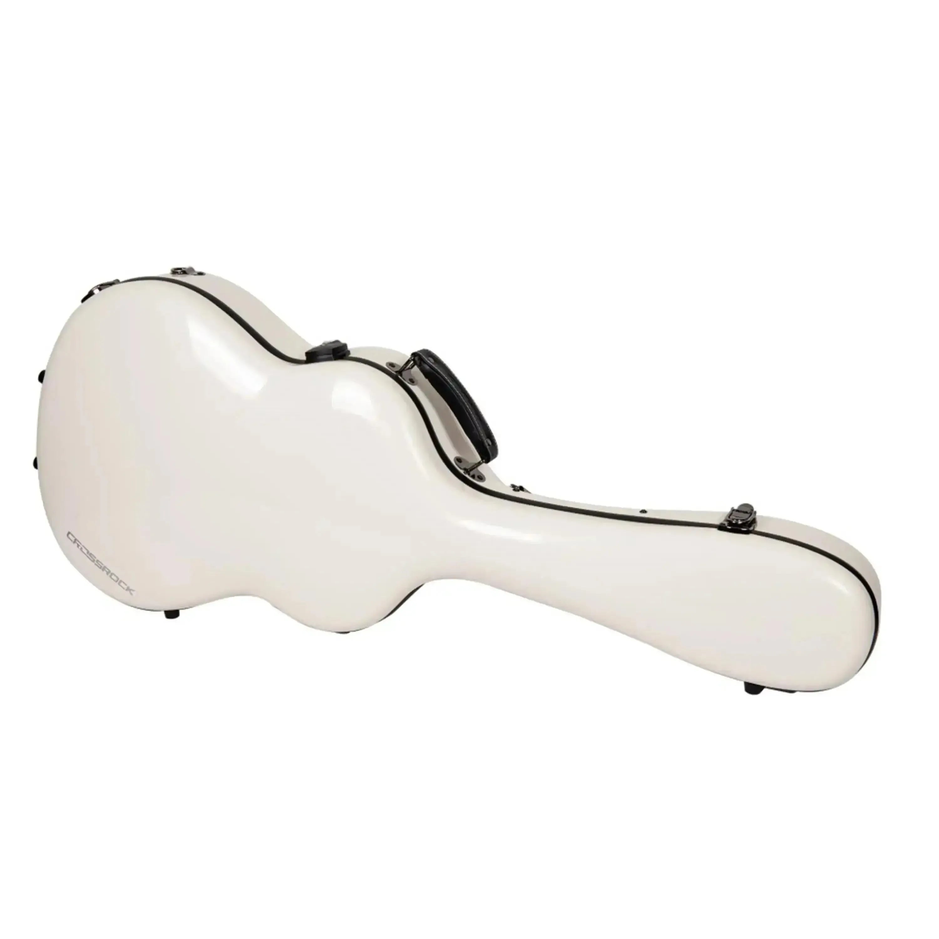Crossrock CRF2021C full-size classical guitar case in milk white fiberglass with black trim and handle.