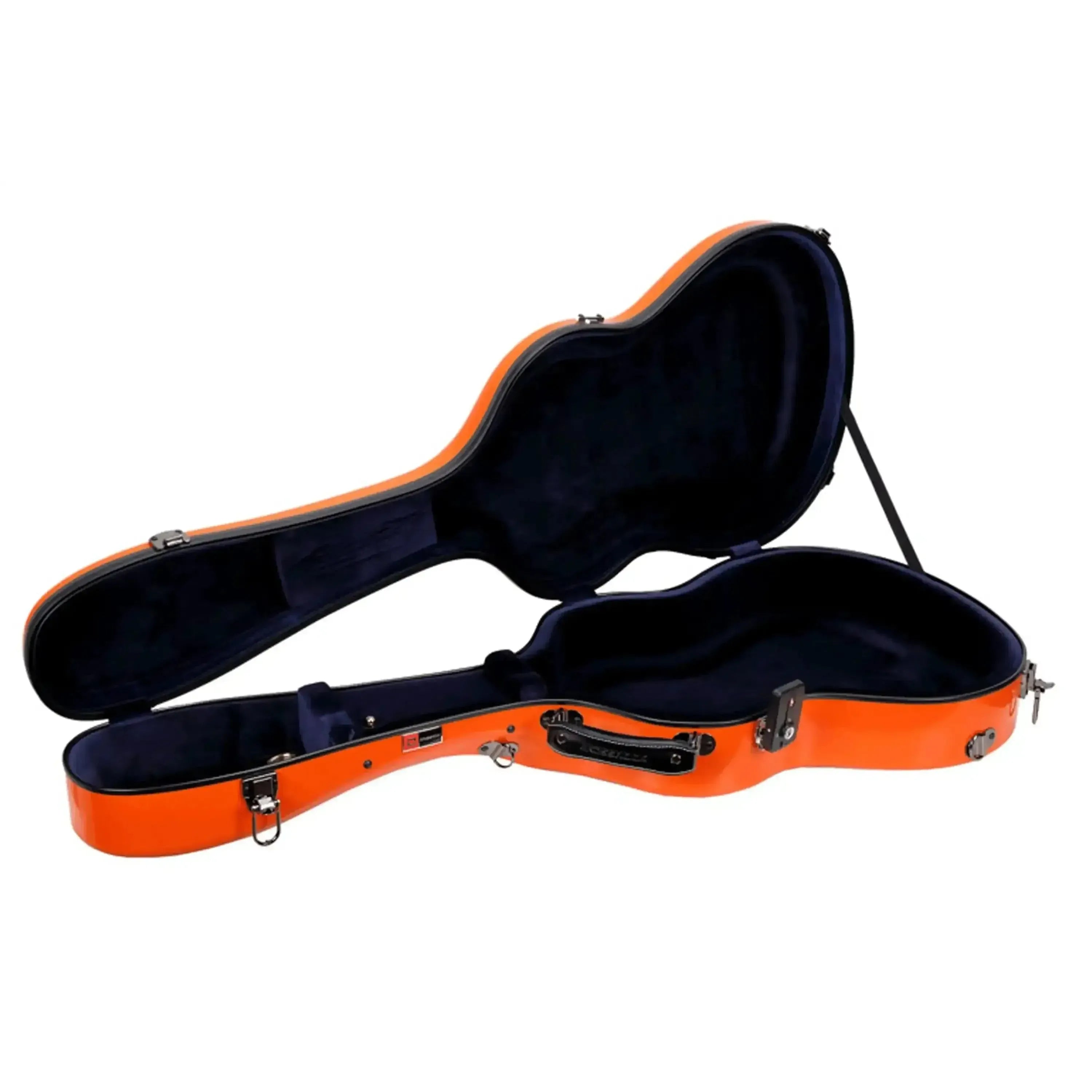 Crossrock CRF2021C full-size classical fiberglass guitar case in bright orange with blue velvet interior.