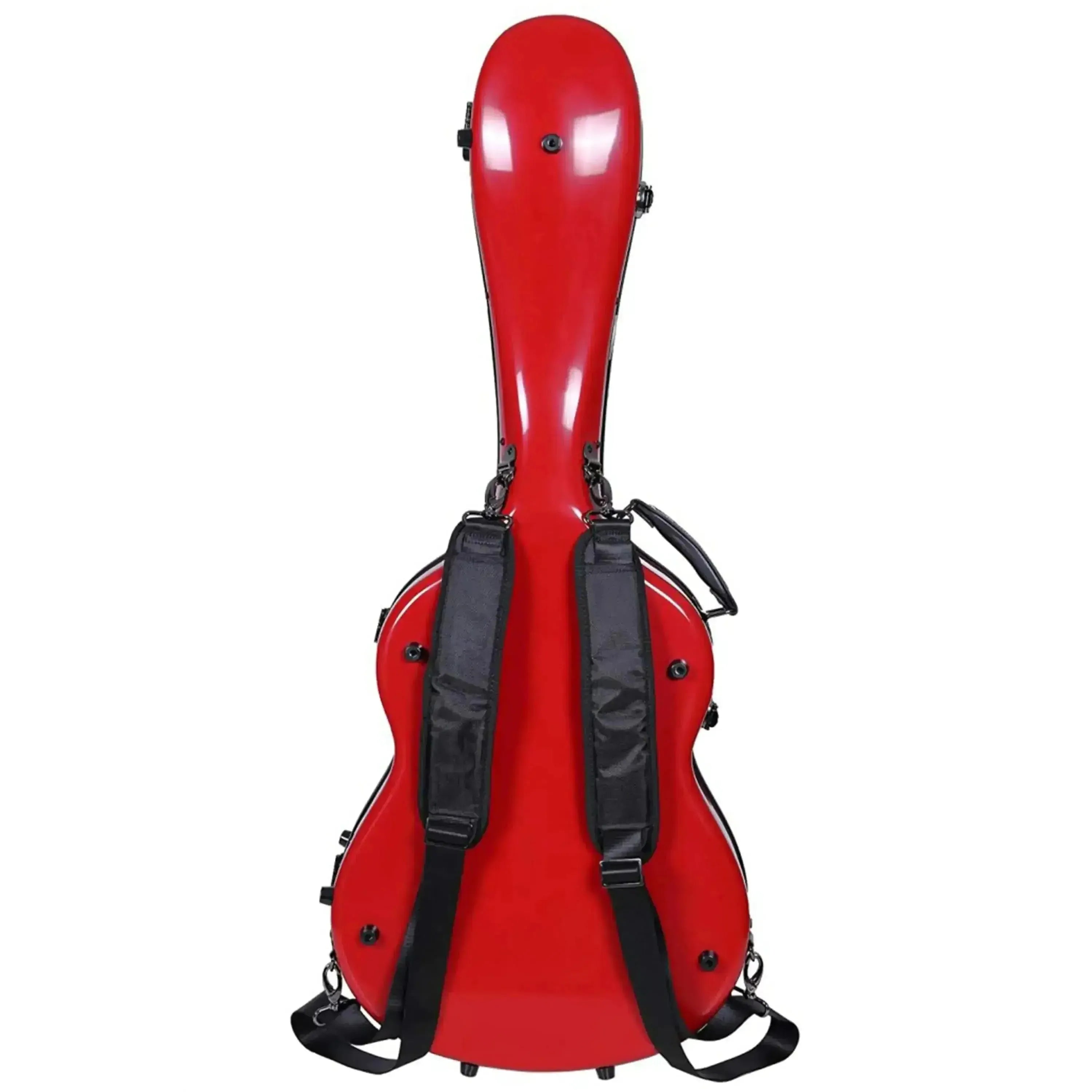 Crossrock CRF2021C full-size red fiberglass classical guitar case with black backpack straps.