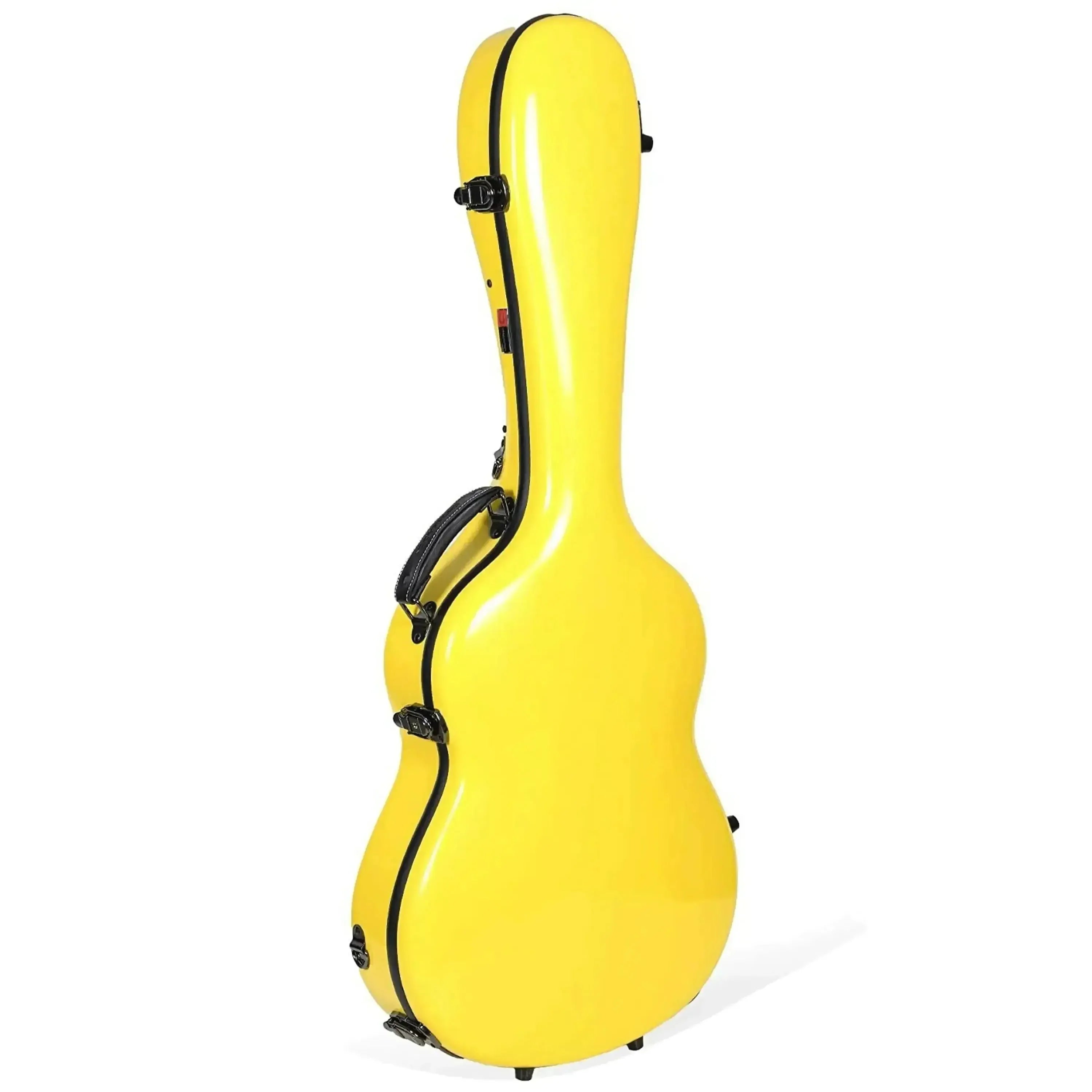 Crossrock CRF2021C full-size classical guitar case in bright yellow fiberglass with black trim and handle.