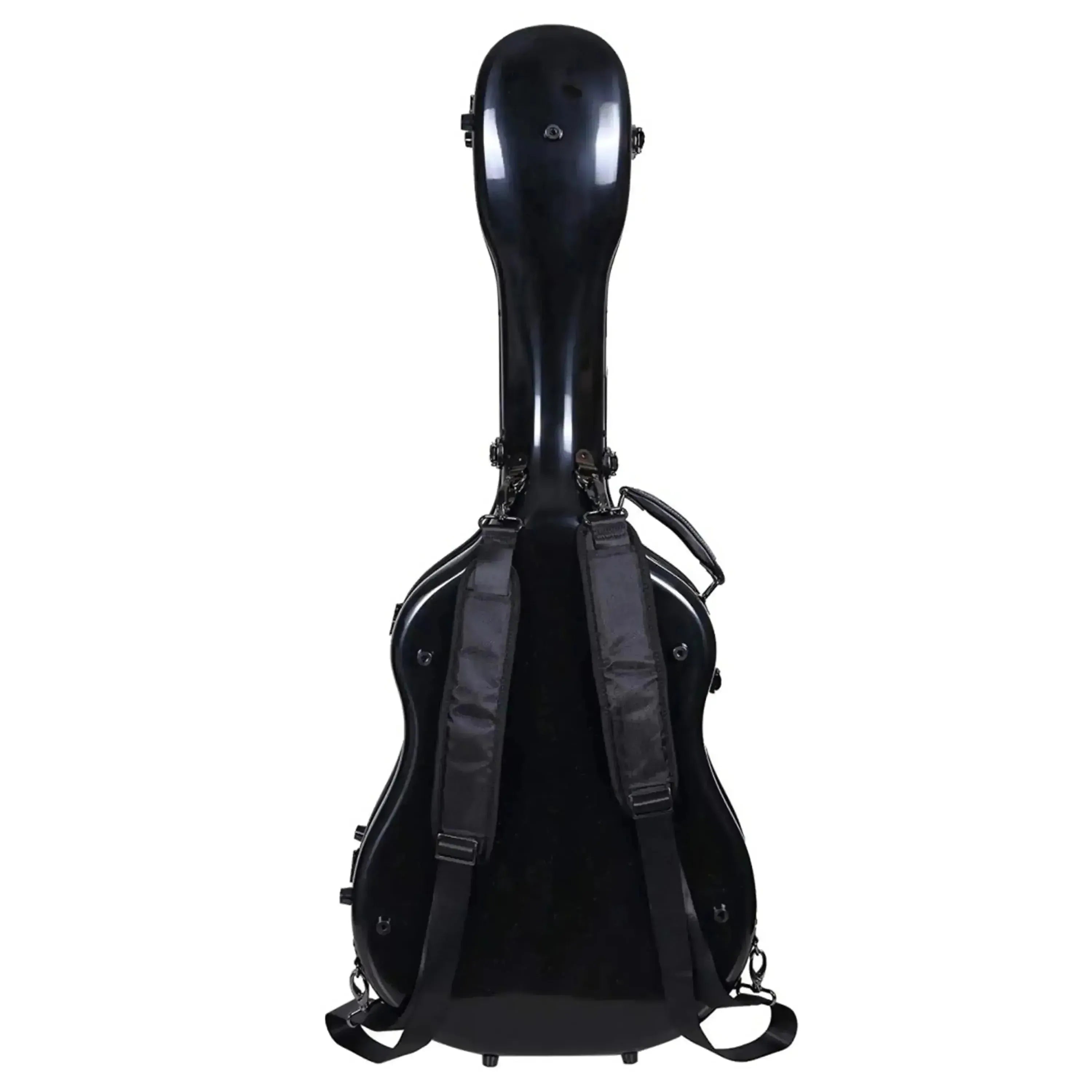 Crossrock CRF2021DBK black fiberglass dreadnought acoustic guitar case with backpack straps.