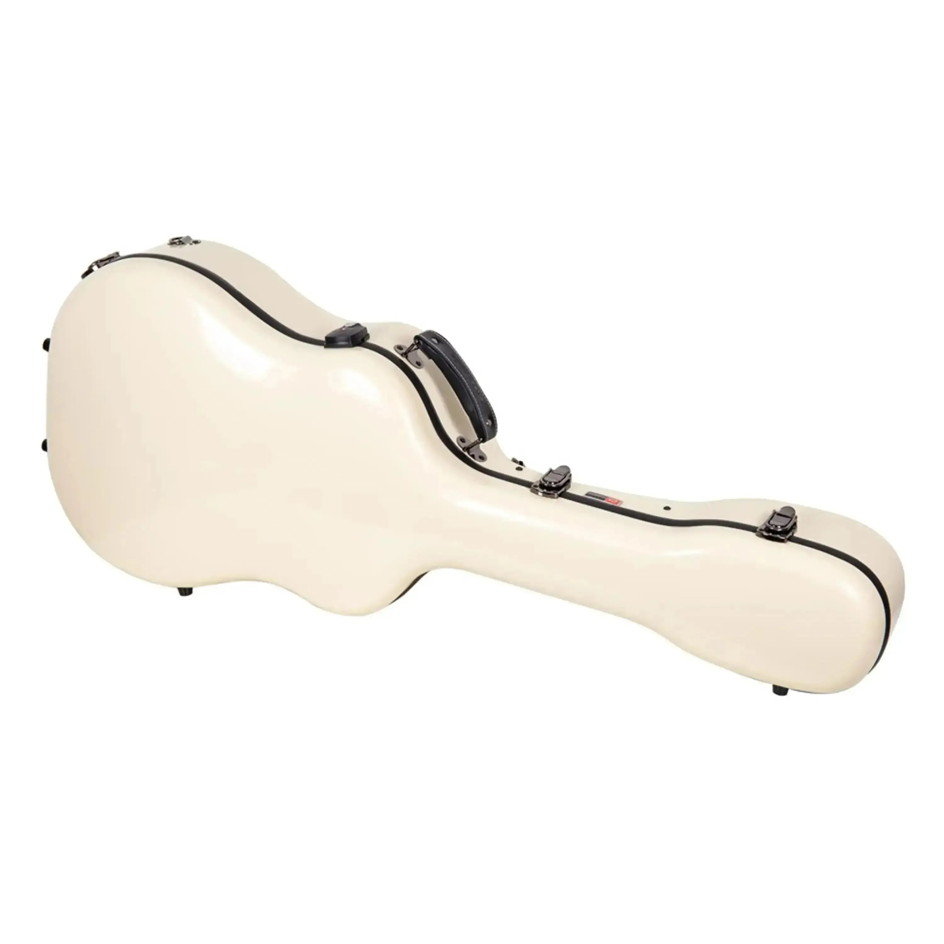 Crossrock CRF2021DIV ivory fiberglass dreadnought guitar case with black trim and handle.