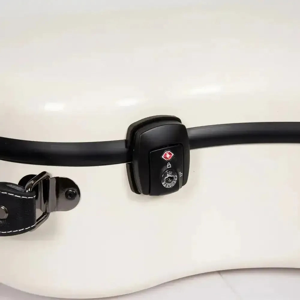 Crossrock CRF2021DMW dreadnought fiberglass guitar case in milk white with black TSA lock and strap.