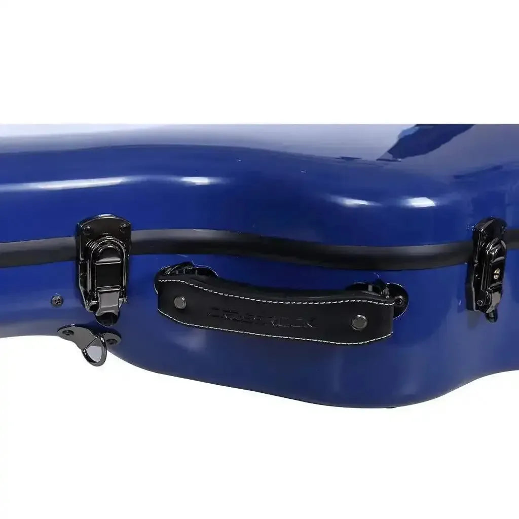 Crossrock navy blue fiberglass dreadnought guitar case with black handle and latches.