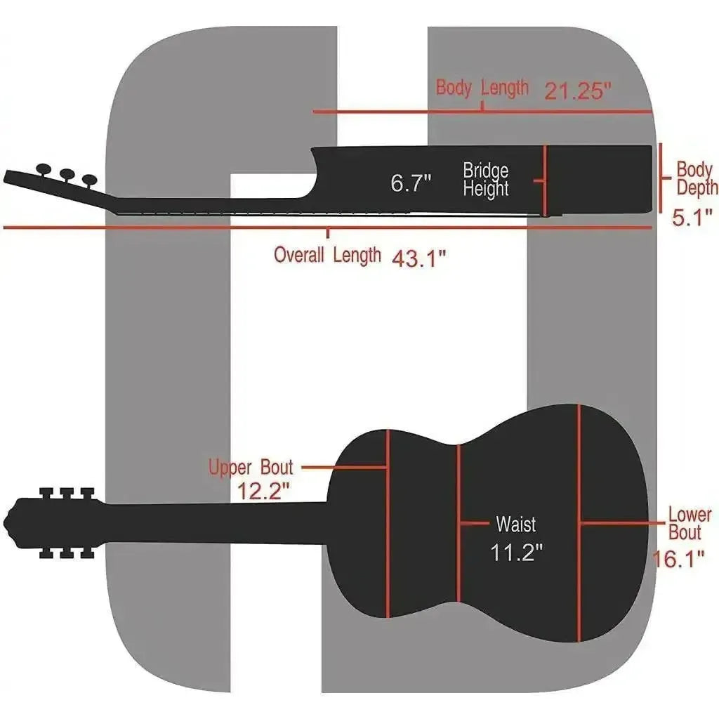 Crossrock CRF2021DRD acoustic-dreadnought fiberglass guitar case dimensions diagram.