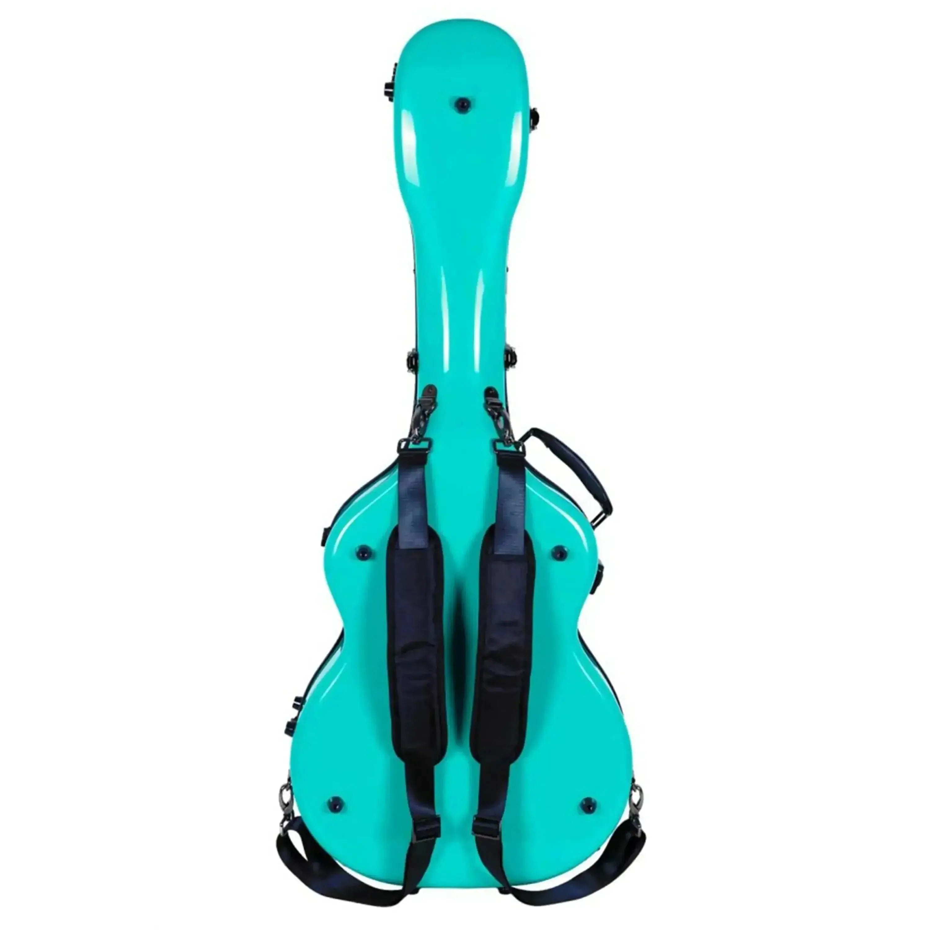 Crossrock CRF2021OMMB fiberglass acoustic guitar case in mint blue with black backpack straps.