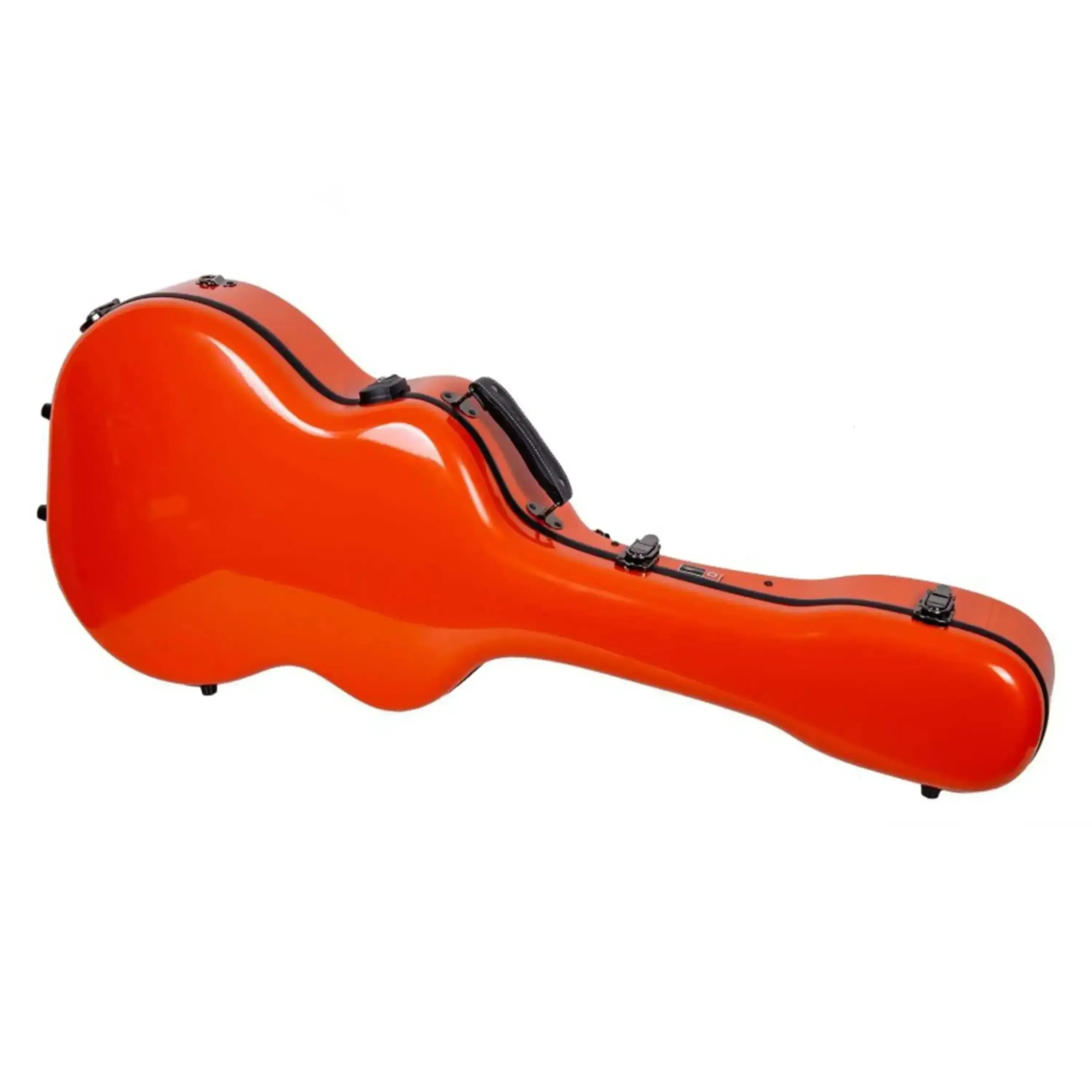 Crossrock orange fiberglass acoustic guitar case for Martin OM/000 models, with black trim and handle.