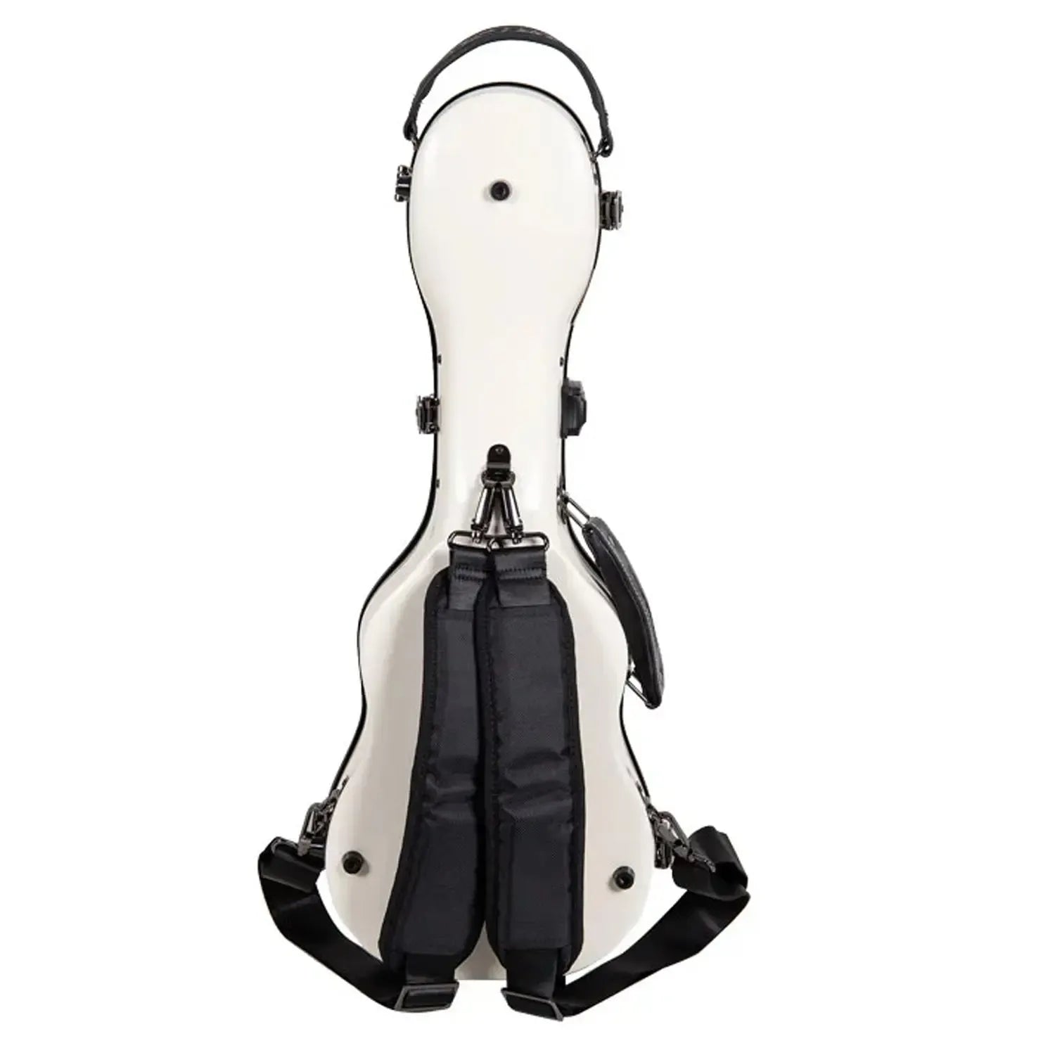 Crossrock CRF2030CU milk-white fiberglass concert ukulele case with black backpack straps.
