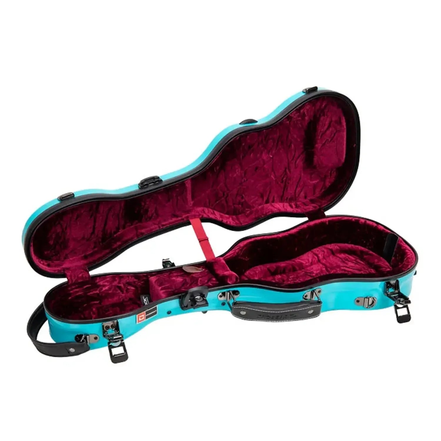 Crossrock CRF2030CU Fiberglass Concert Ukulele Case, mint-blue exterior, red velvet interior.