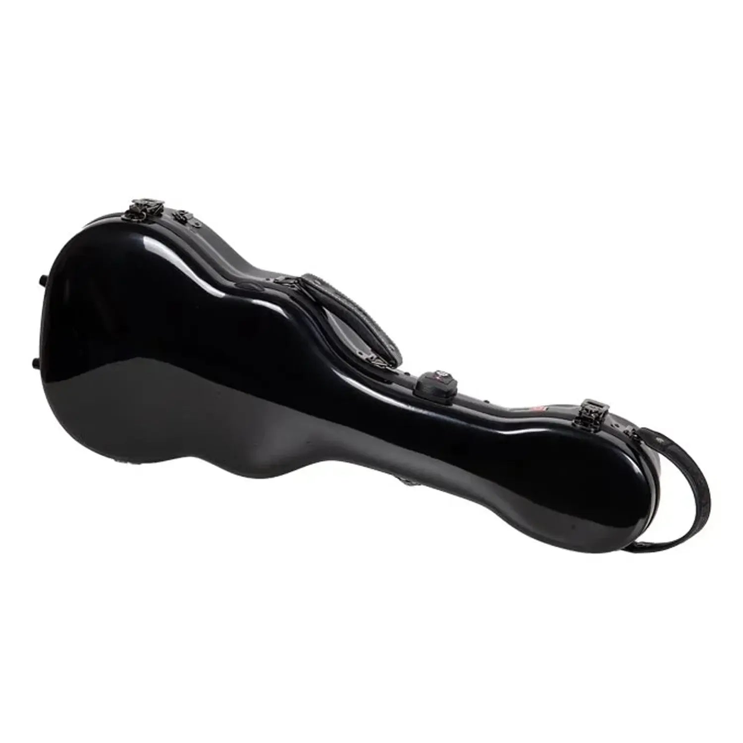Crossrock CRF2030TU black glossy fiberglass tenor ukulele case with heavy-duty latches and handle.