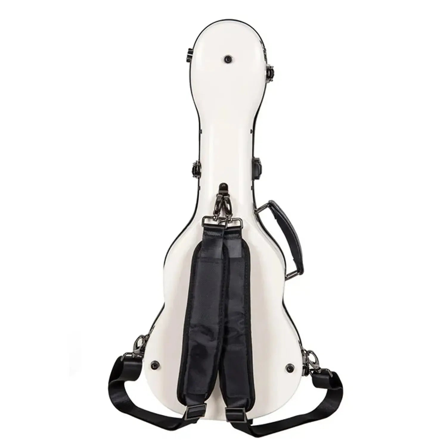 Crossrock CRF2030TU milk-white glossy fiberglass tenor ukulele case with black straps and handle.