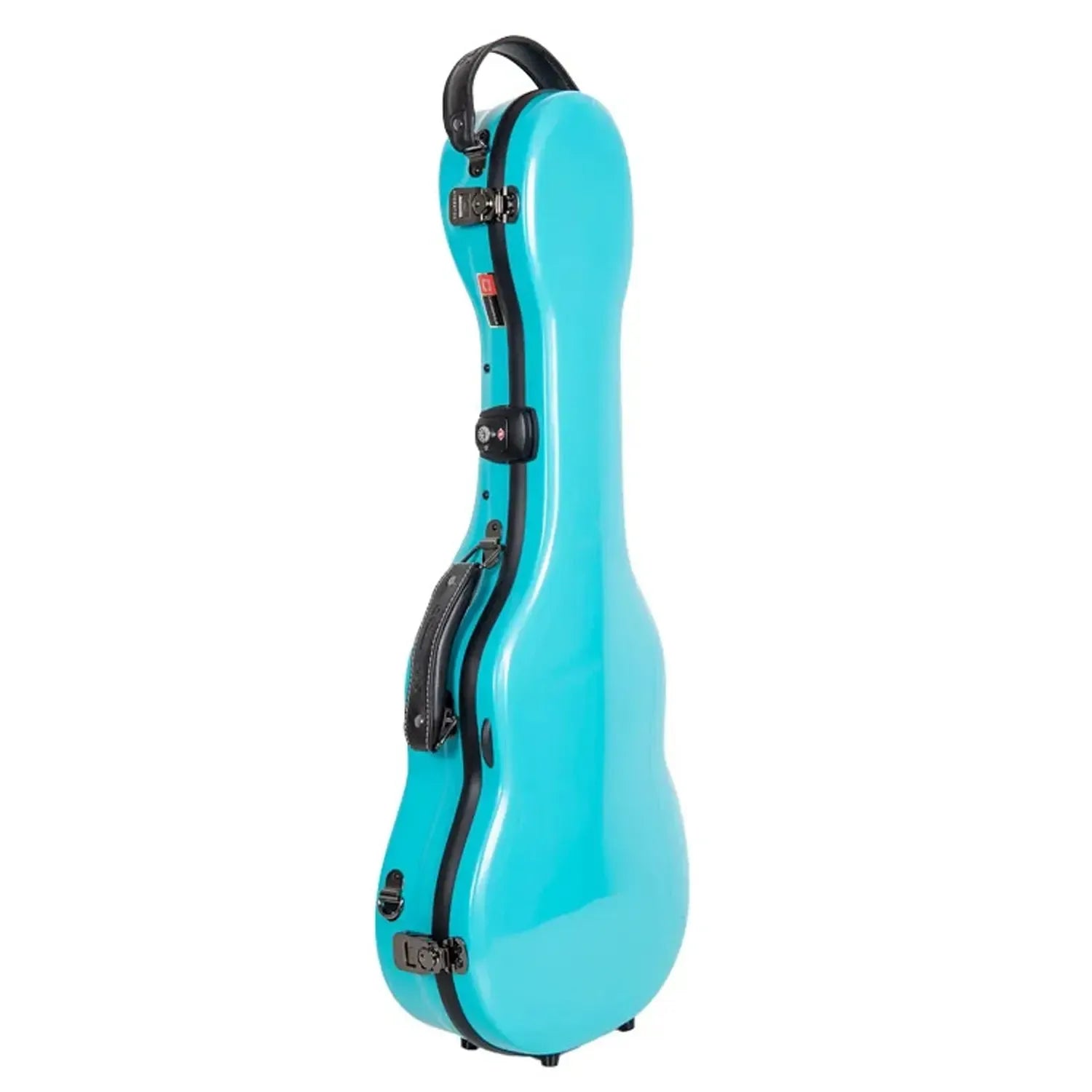 Crossrock CRF2030TU fiberglass tenor ukulele case in glossy mint-blue with black latches and handle.