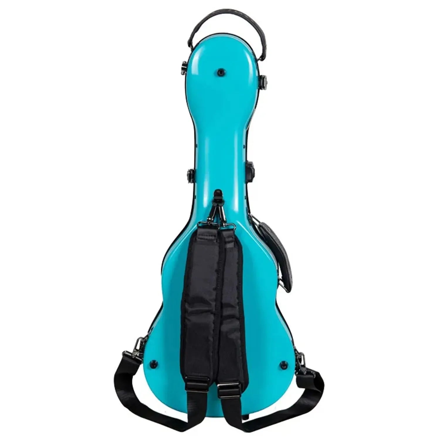 Crossrock CRF2030TU fiberglass tenor ukulele case in glossy mint-blue with black straps and handle.