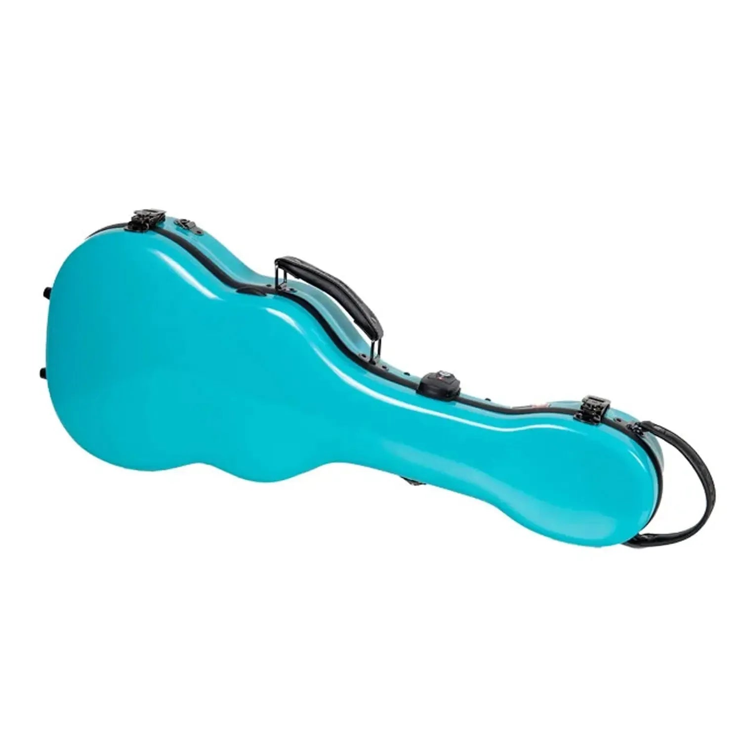 Crossrock CRF2030TU fiberglass tenor ukulele case in glossy mint-blue with black latches and handle.