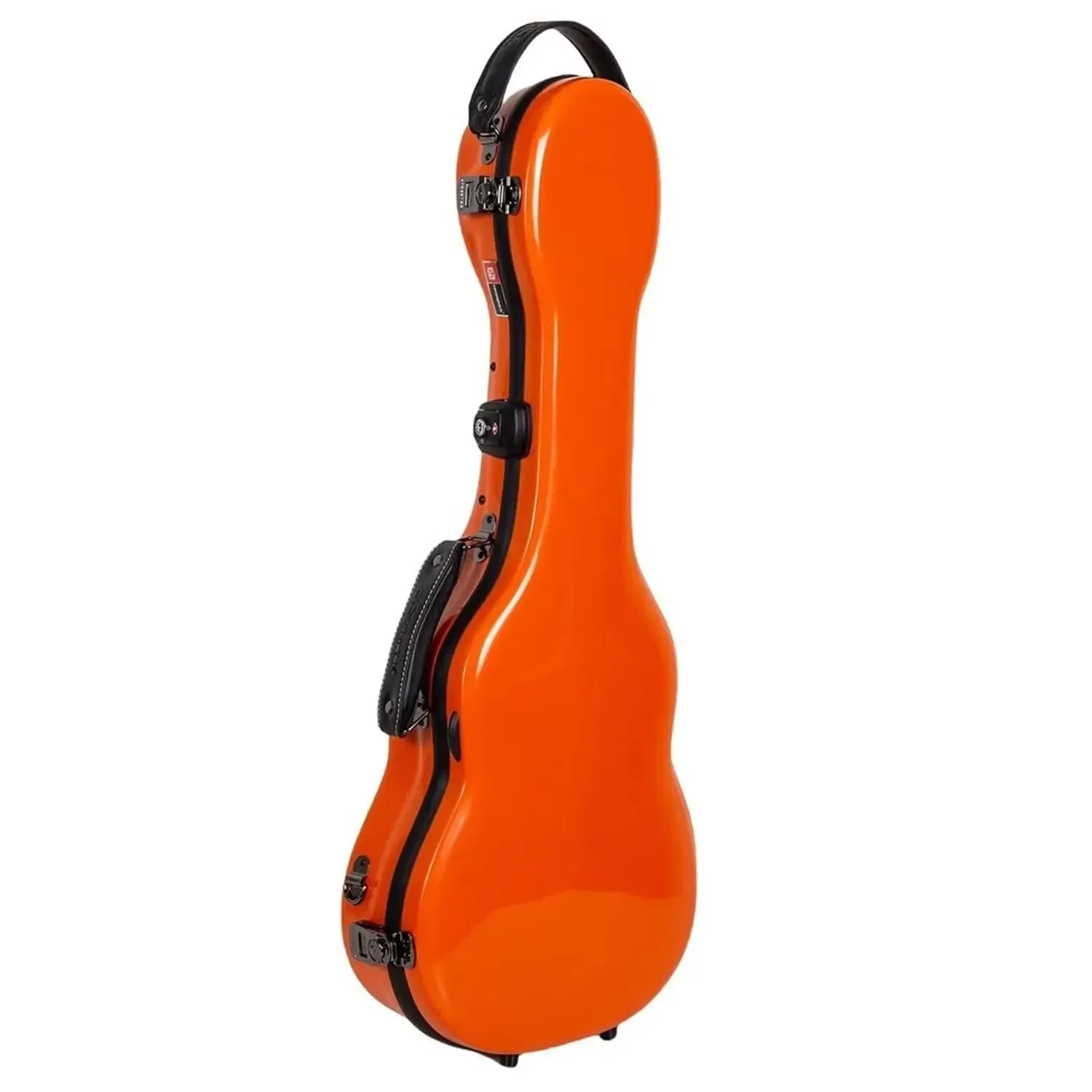 Crossrock CRF2030TU orange glossy fiberglass tenor ukulele case with black latches and handle.