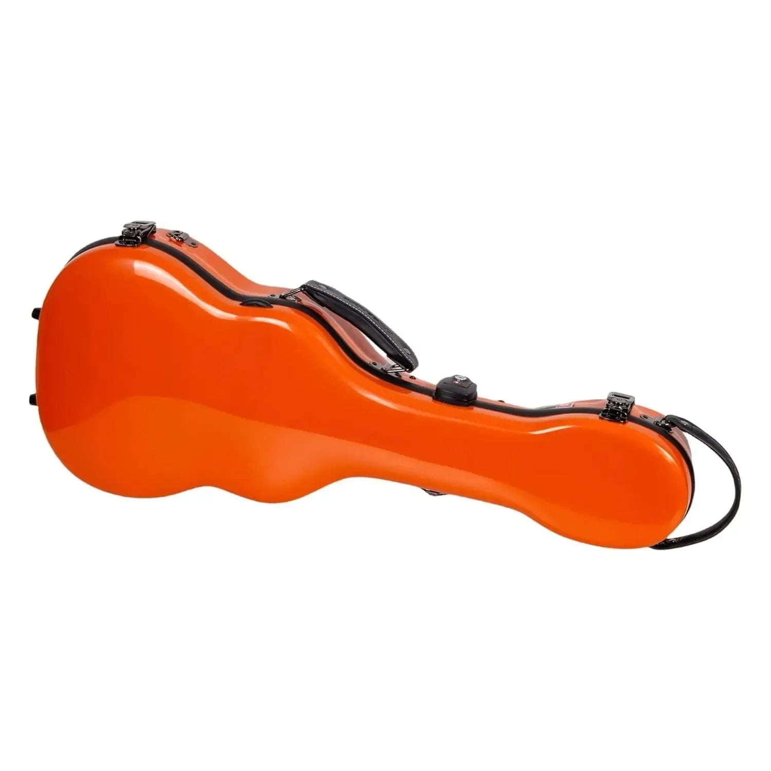 Crossrock CRF2030TU orange glossy fiberglass tenor ukulele case with black latches and handle.