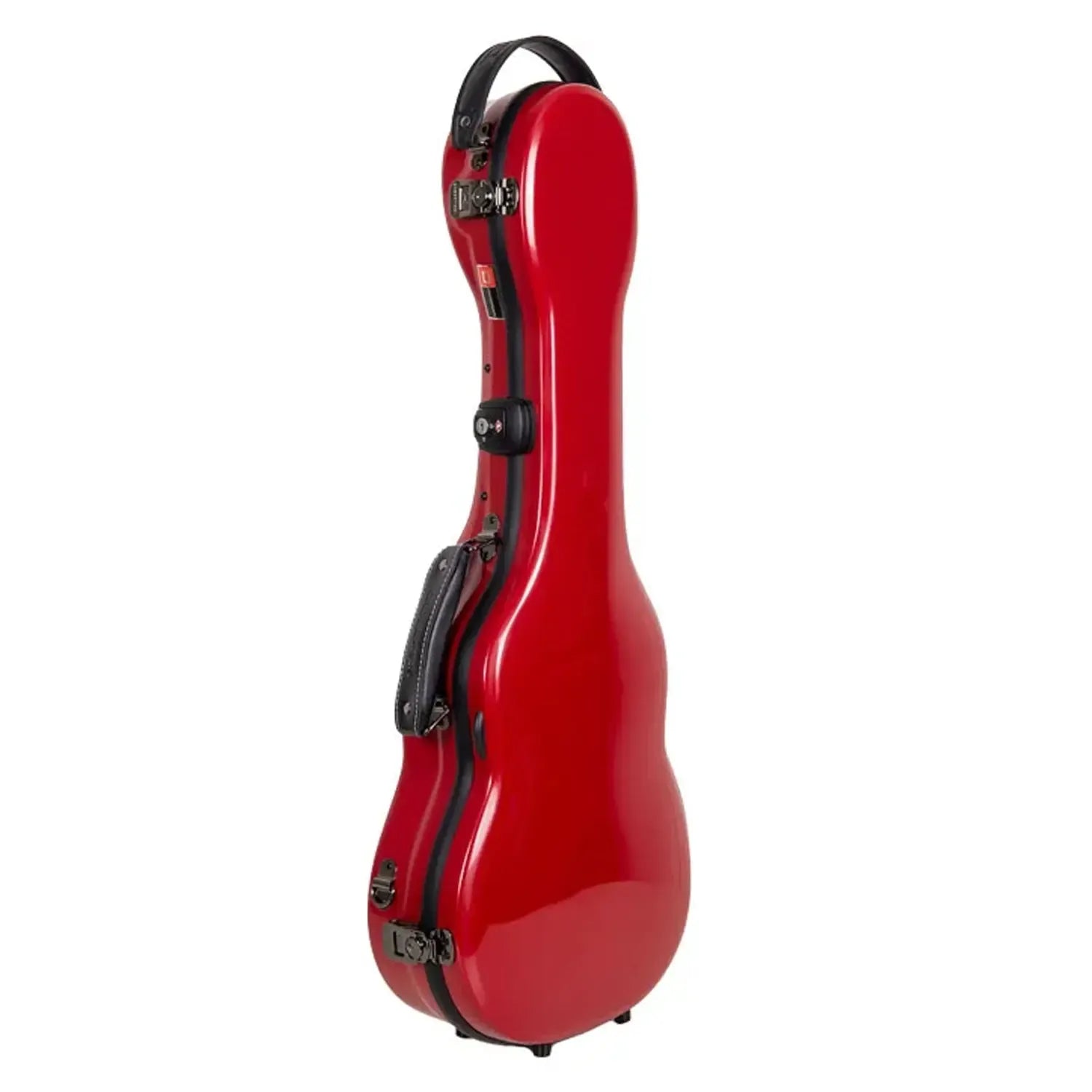 Crossrock CRF2030TU red glossy fiberglass tenor ukulele case with black latches and handles.