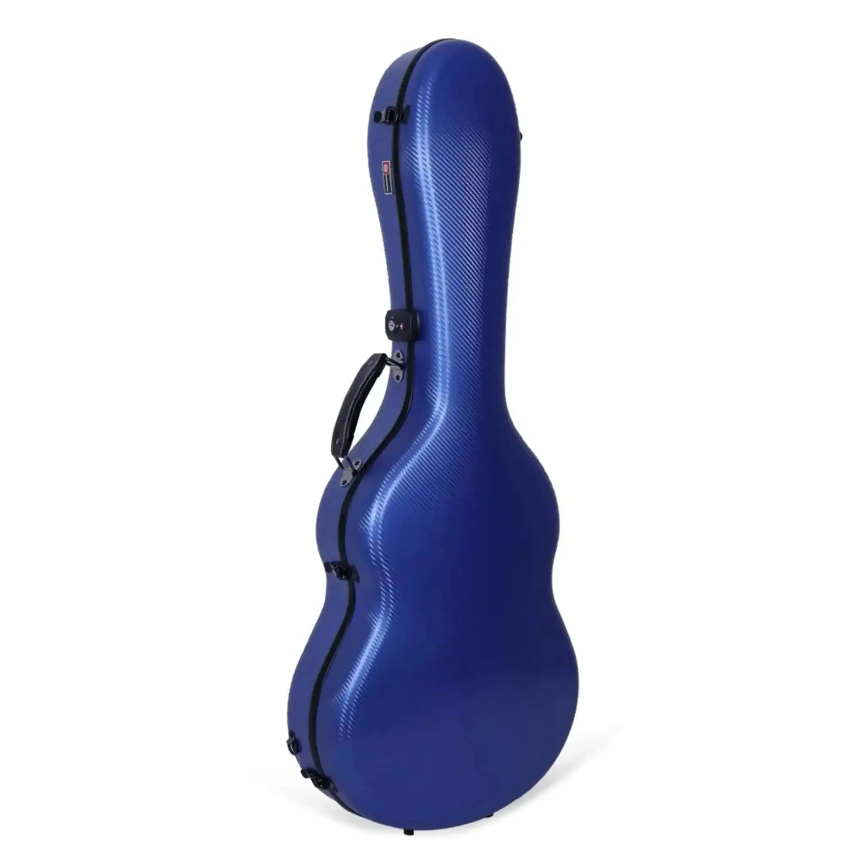 Crossrock CRF4020CBL blue poly carbonate 4/4 classical guitar case with carbon wave exterior and black latches.