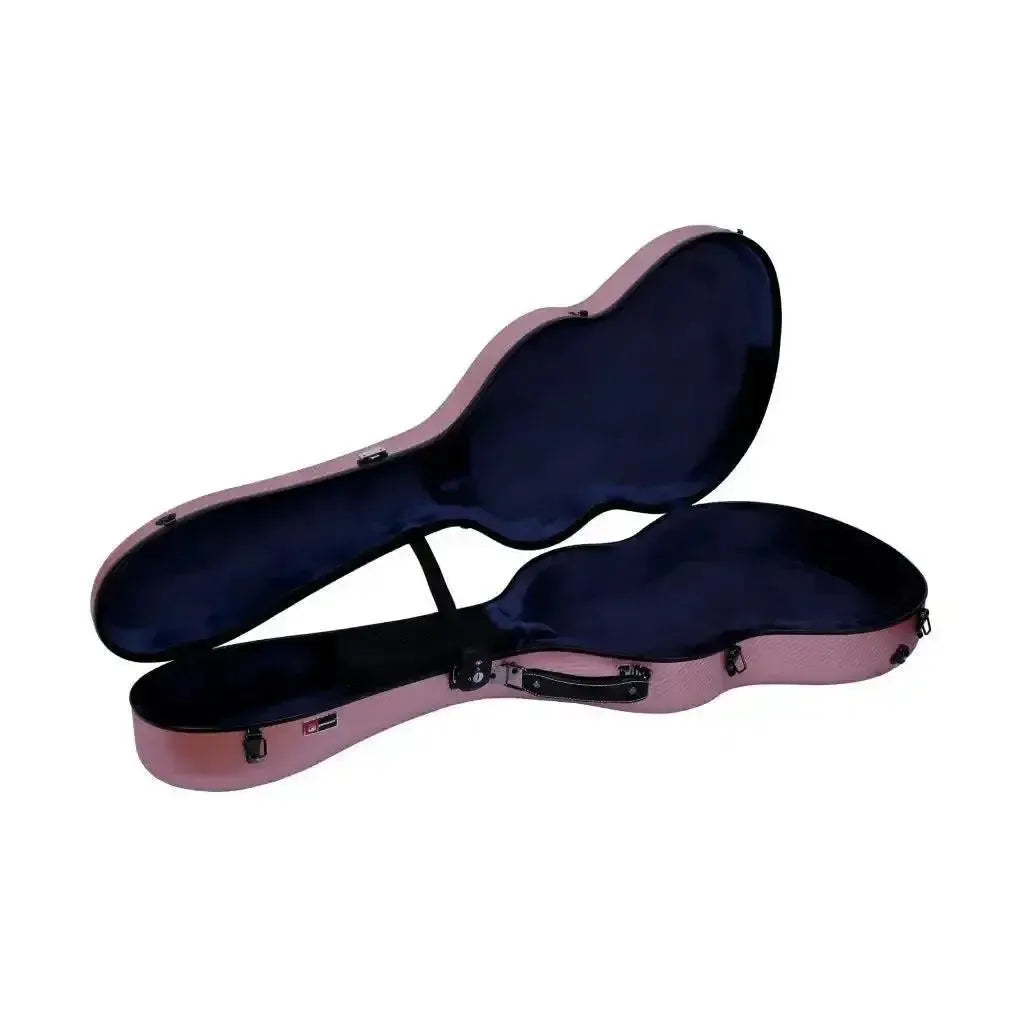 Crossrock CRF4020CRG 4/4 classical guitar case in rose gold polycarbonate with blue velvet interior.