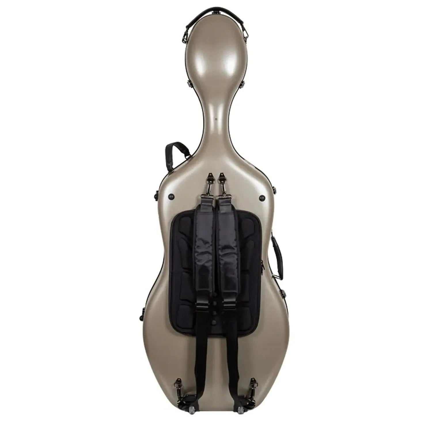 Crossrock CRF4050CEF 4/4 cello case in champagne, showing backpack straps.
