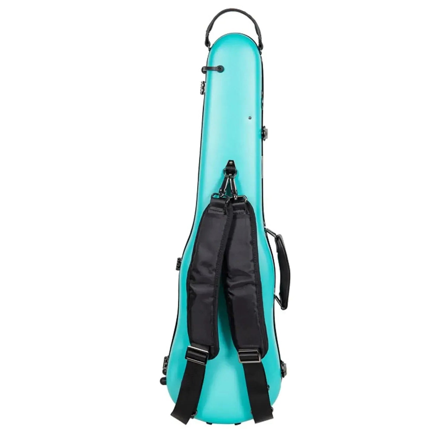 Crossrock CRF4050VF 4/4 violin case in mint-blue polycarbonate with black straps and handle.