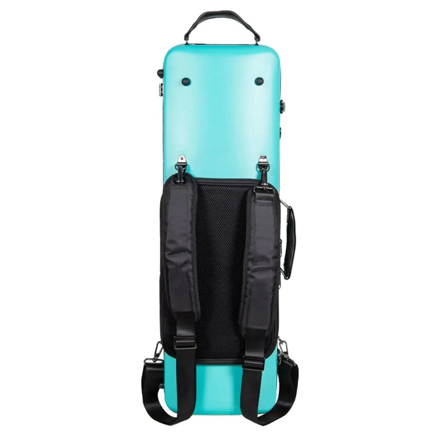 Crossrock CRF4050VF-R 4/4 violin case in mint-blue polycarbonate with black backpack straps.