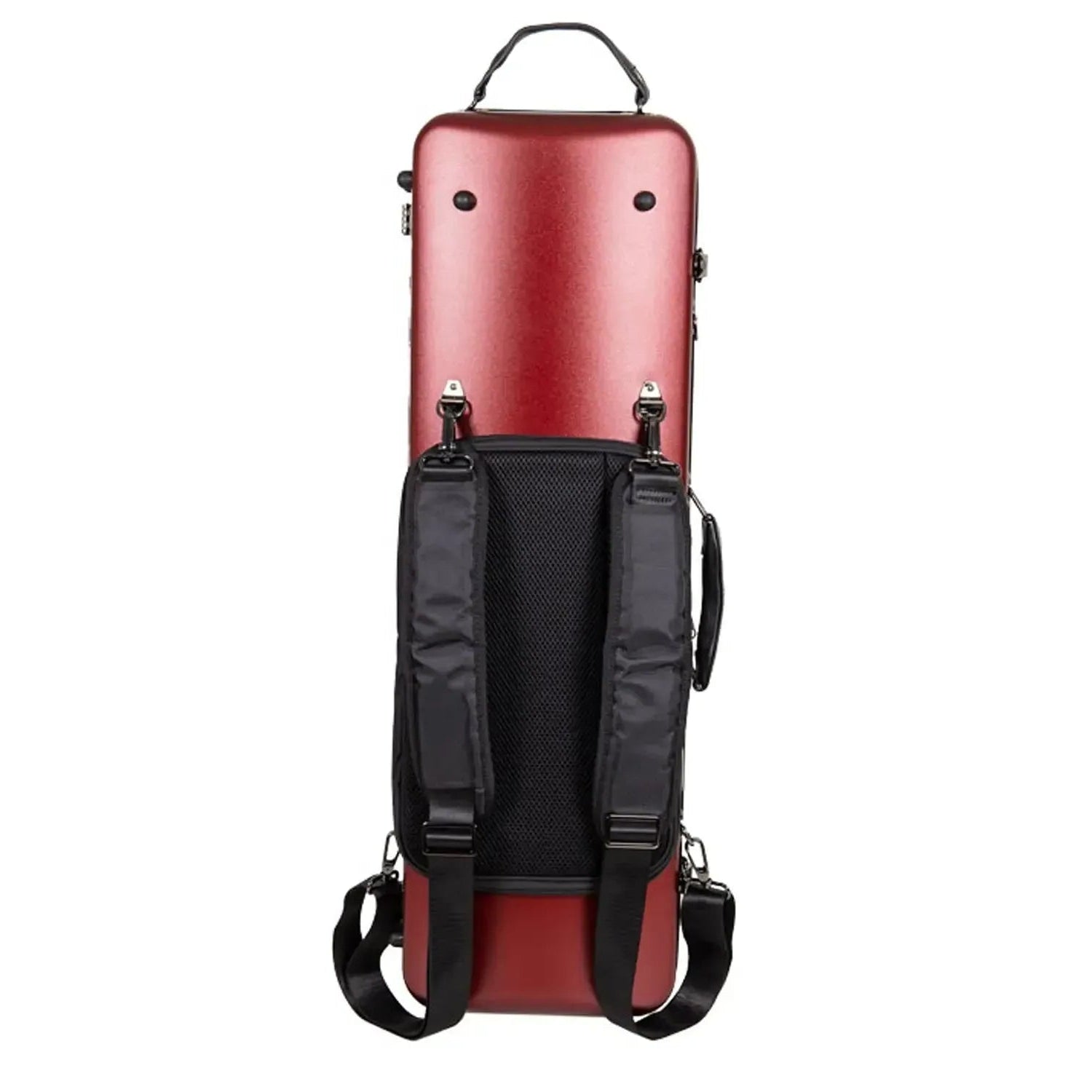 Crossrock CRF4050VF-R red polycarbonate oblong 4/4 violin case with backpack straps.
