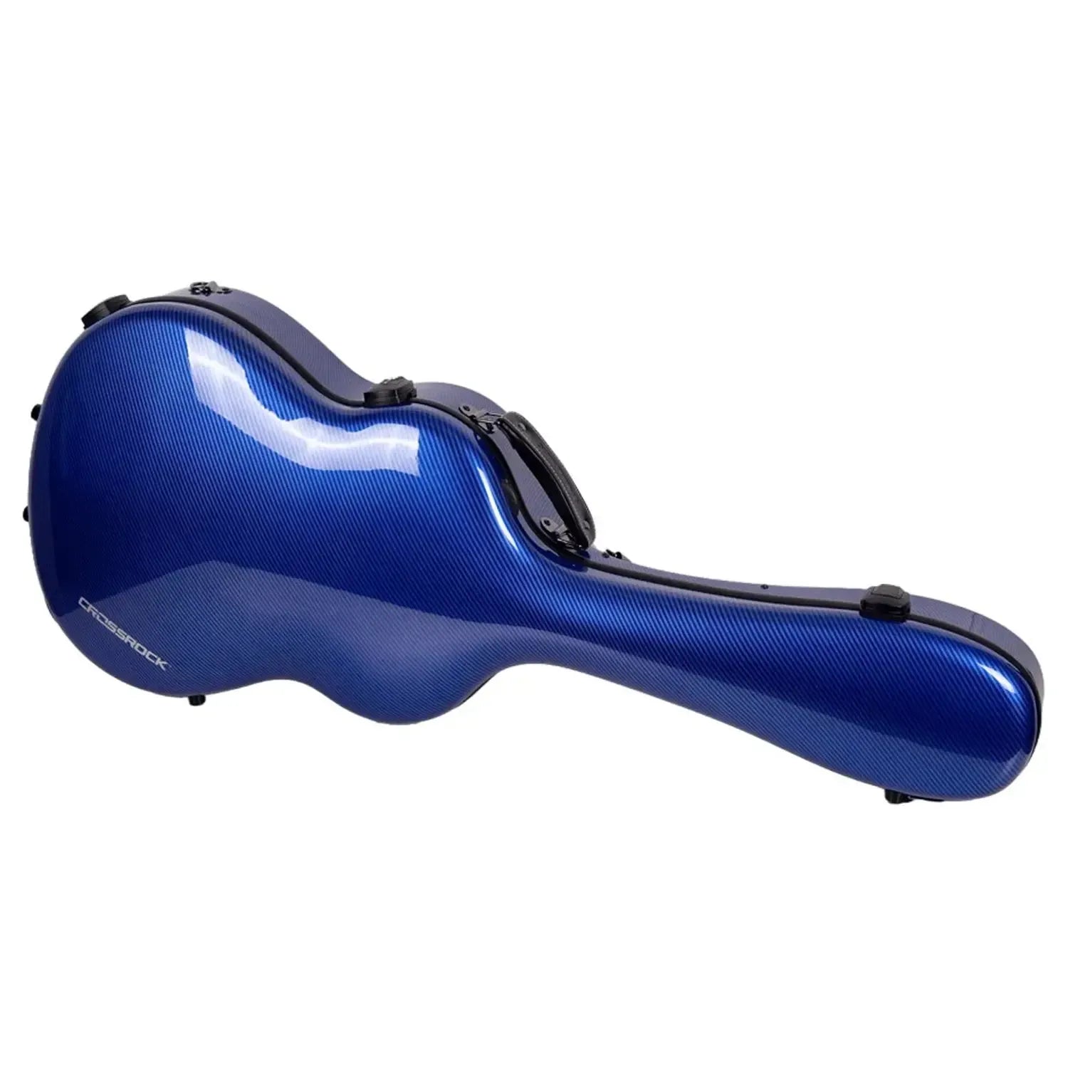 Crossrock CRF5030C ultra-light blue fiberglass flamenco classical guitar case with black latches and handle.