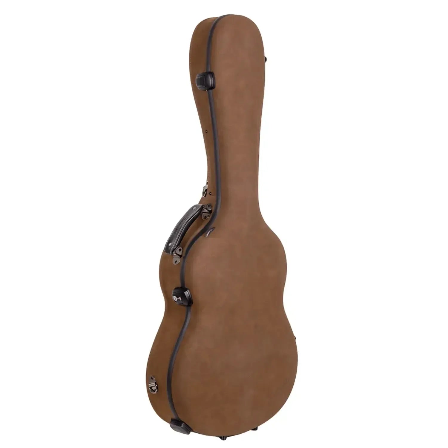 Crossrock CRF5030C ultra-light fiberglass classical guitar case in brown leather with black hardware.