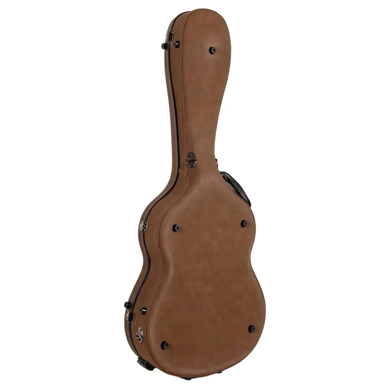 Crossrock CRF5030C ultra-light brown leather fiberglass classical guitar case with black latches.