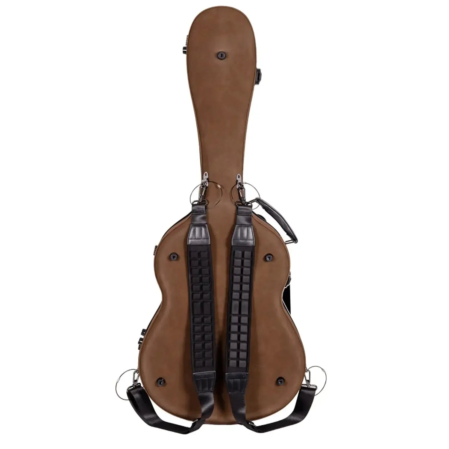 Crossrock CRF5030C ultra-light fiberglass classical guitar case in brown leather with backpack straps.