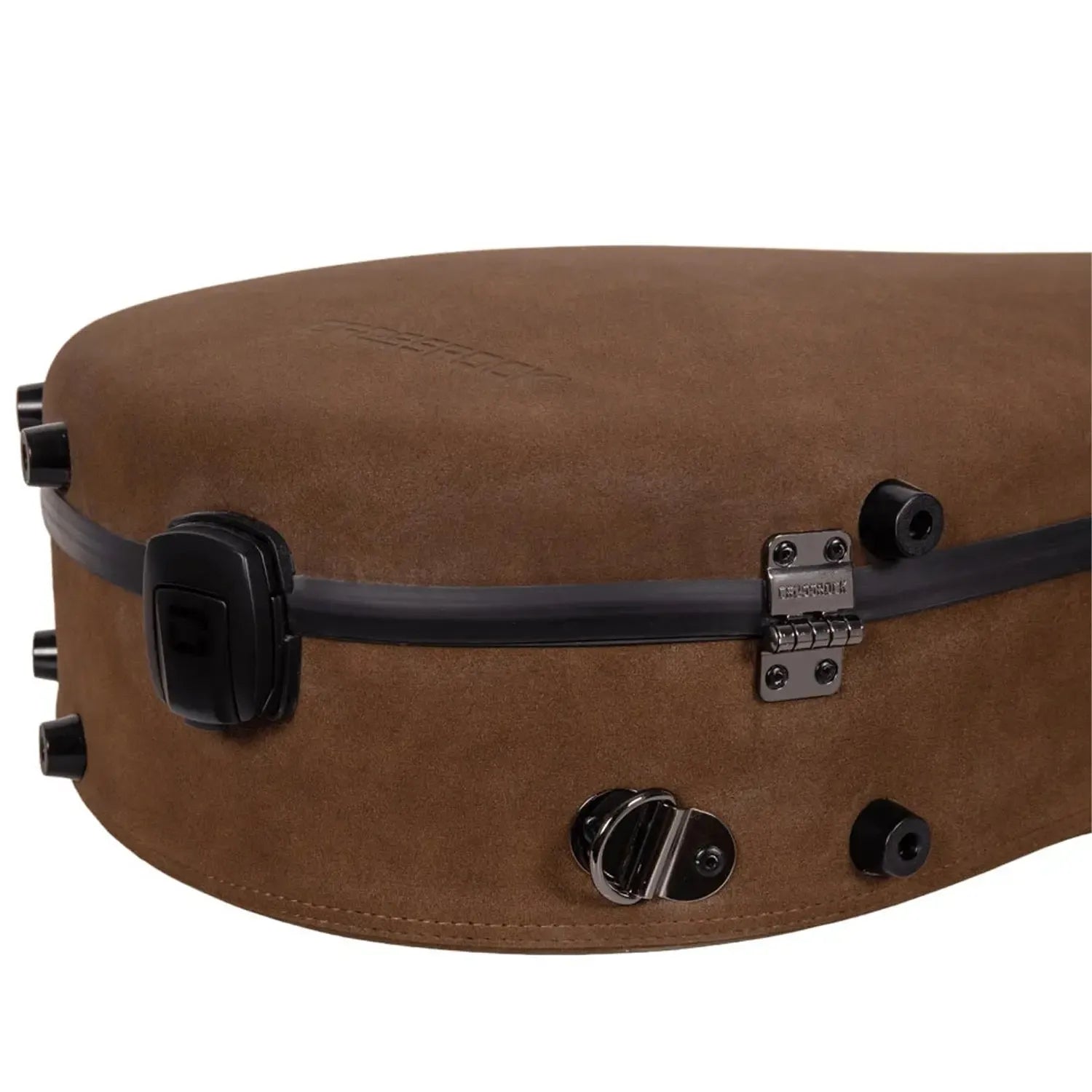 Crossrock CRF5030C ultra-light fiberglass classical guitar case in brown leather with black latches.