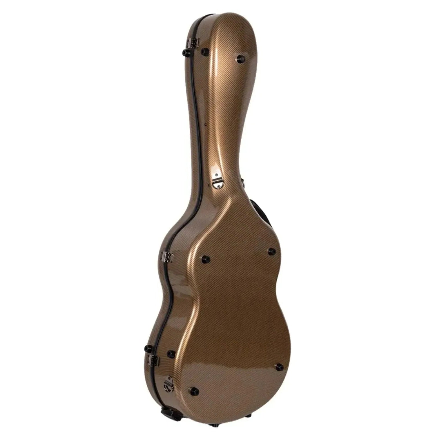 Crossrock CRF5030C ultra-light gold fiberglass classical guitar case with black latches.