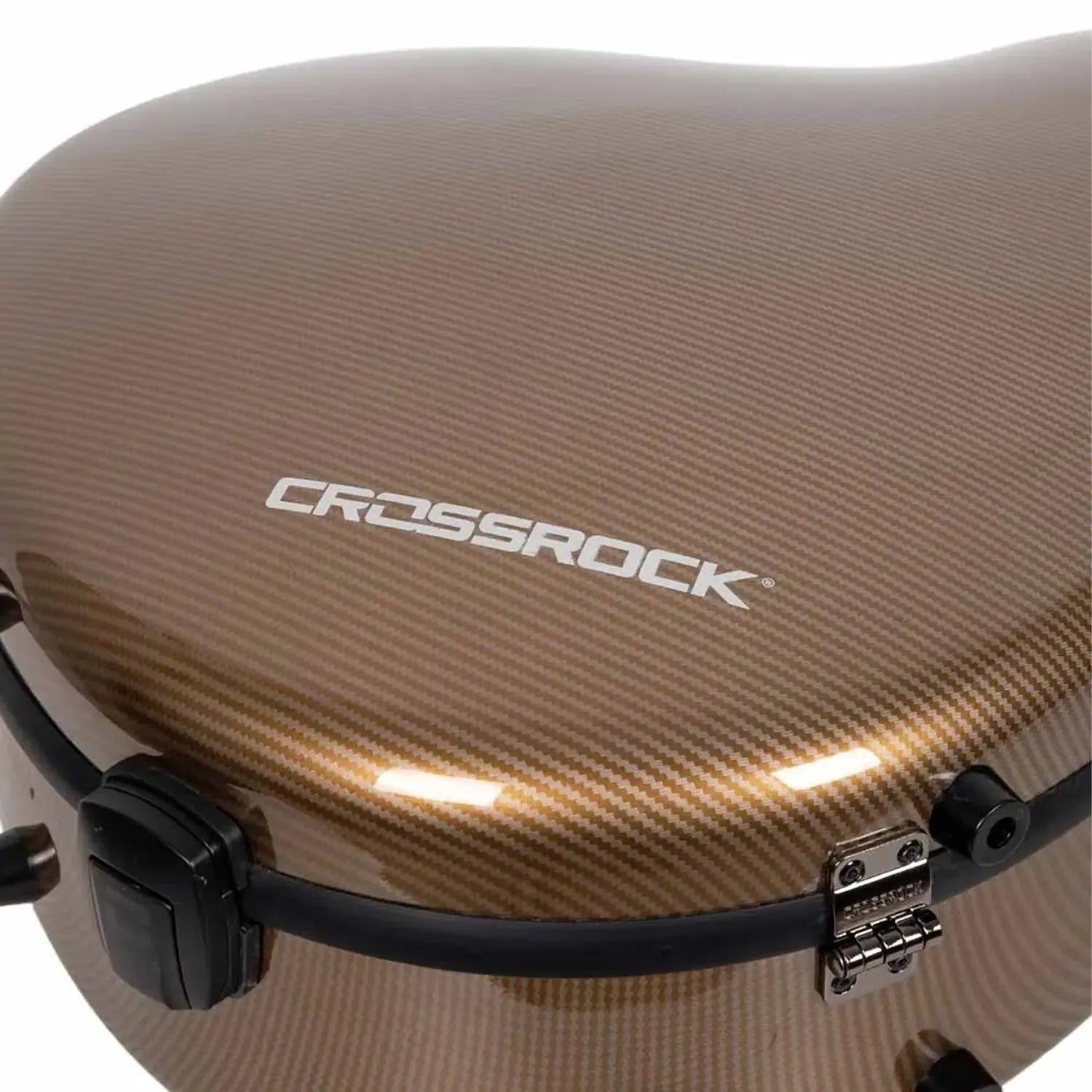 Crossrock CRF5030C ultra-light gold fiberglass classical guitar case with carbon fiber weave.
