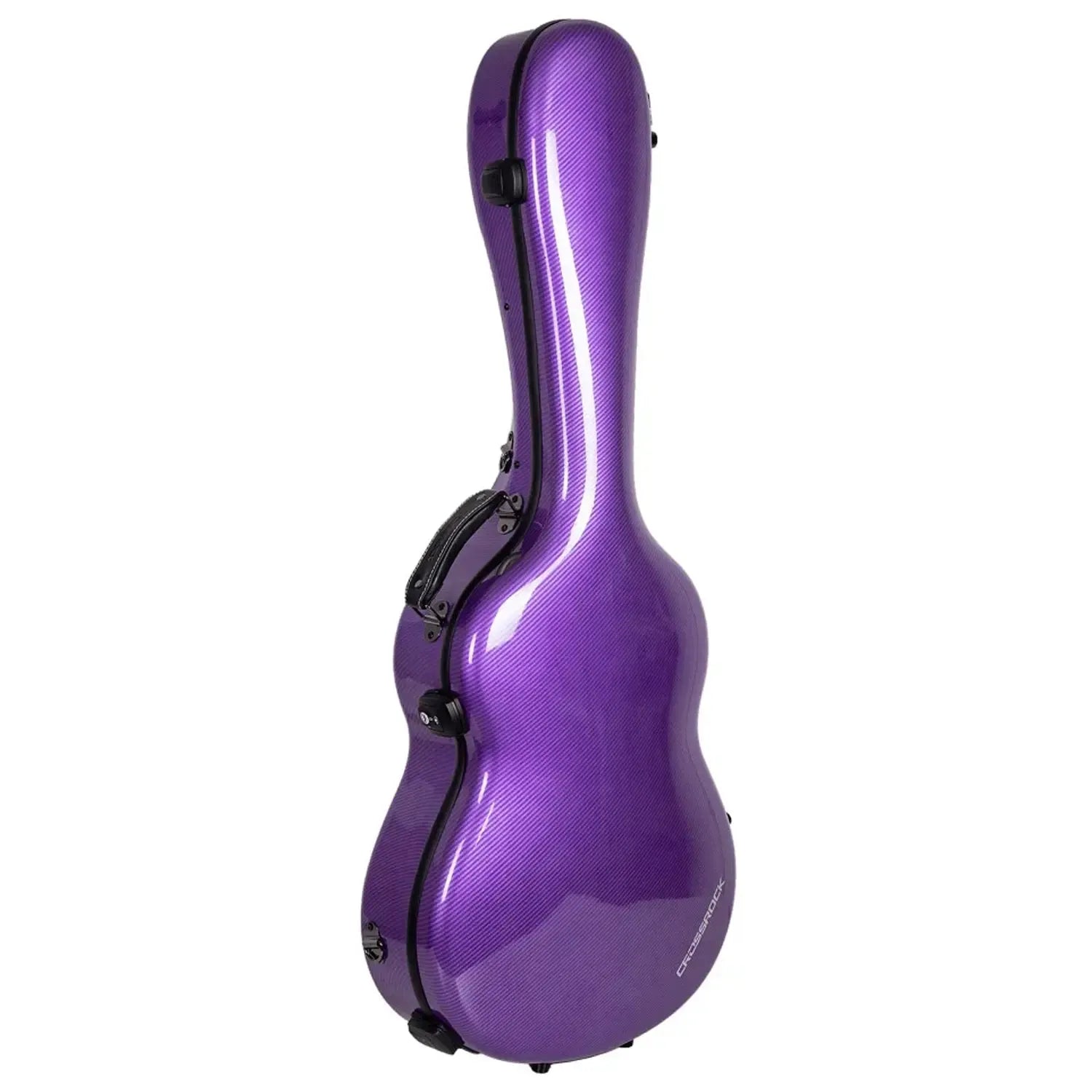 Crossrock CRF5030C ultra-light purple fiberglass flamenco classical guitar case with black latches and handle.