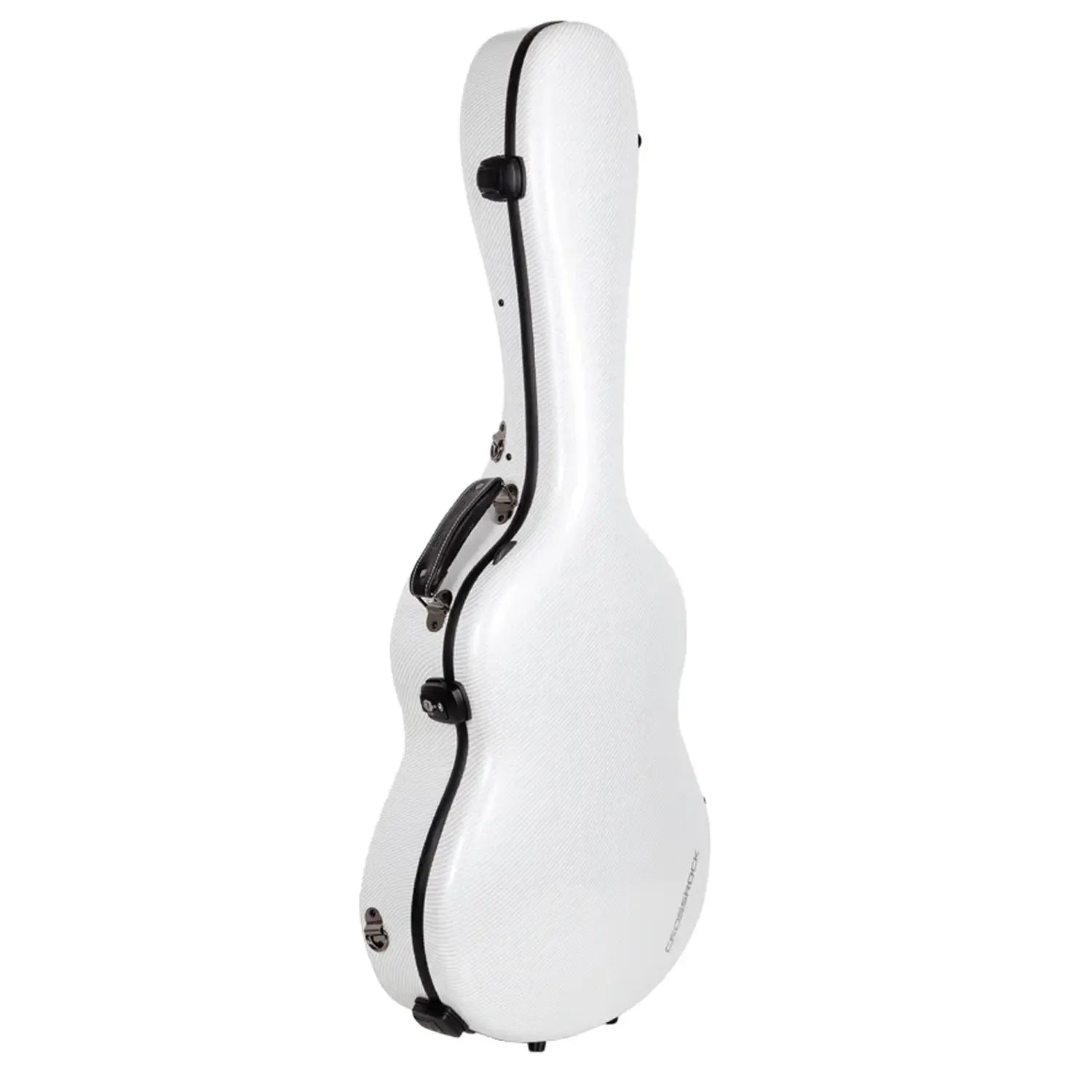 Crossrock CRF5030C ultra-light white fiberglass classical guitar case with black trim and handle.