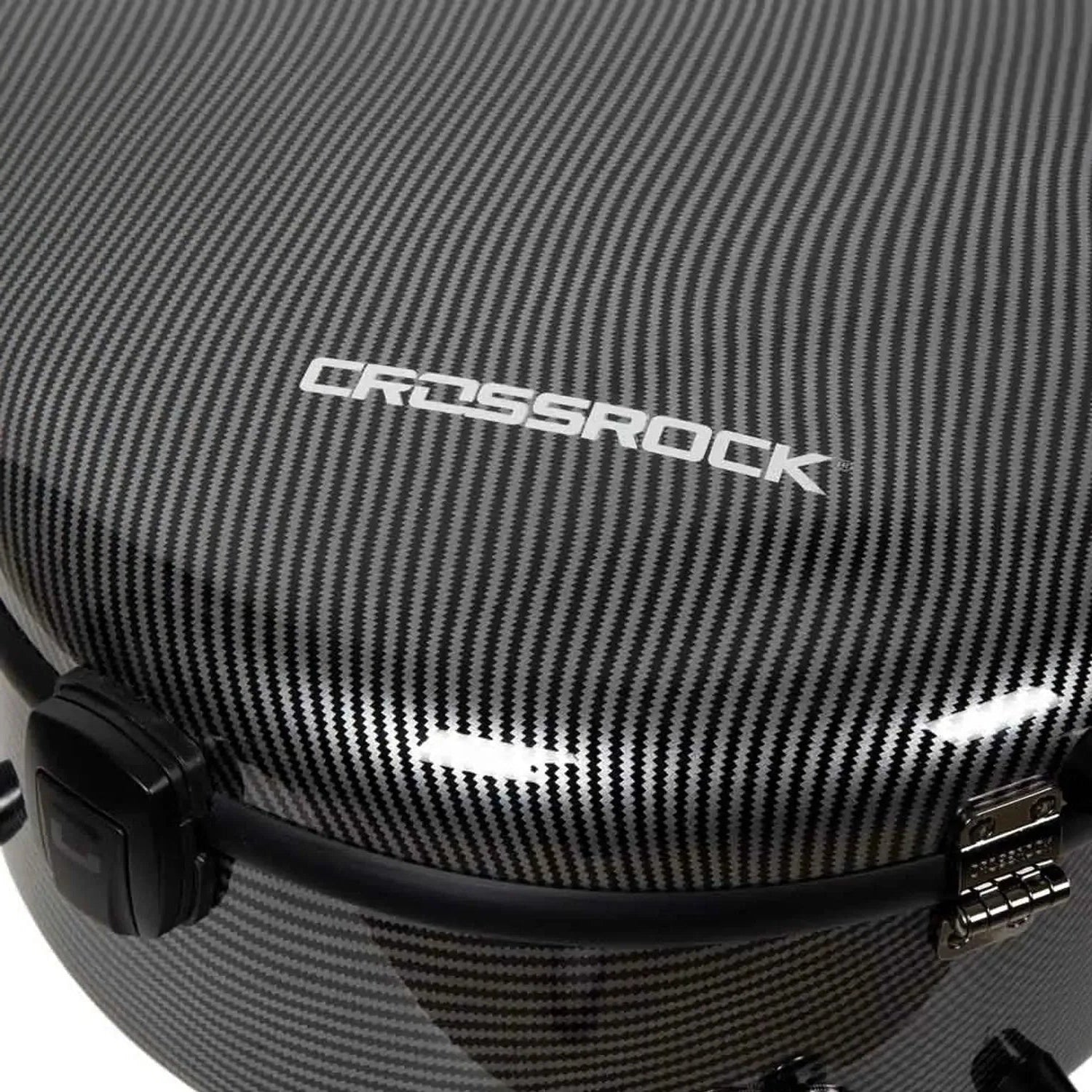 Crossrock CRF5030OM ultra-light black fiberglass acoustic guitar case with textured finish and silver logo.