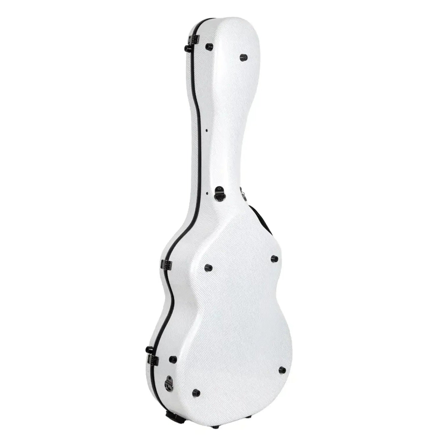 Crossrock CRF5030OM ultra-light white fiberglass OM/000 acoustic guitar case with black trim.
