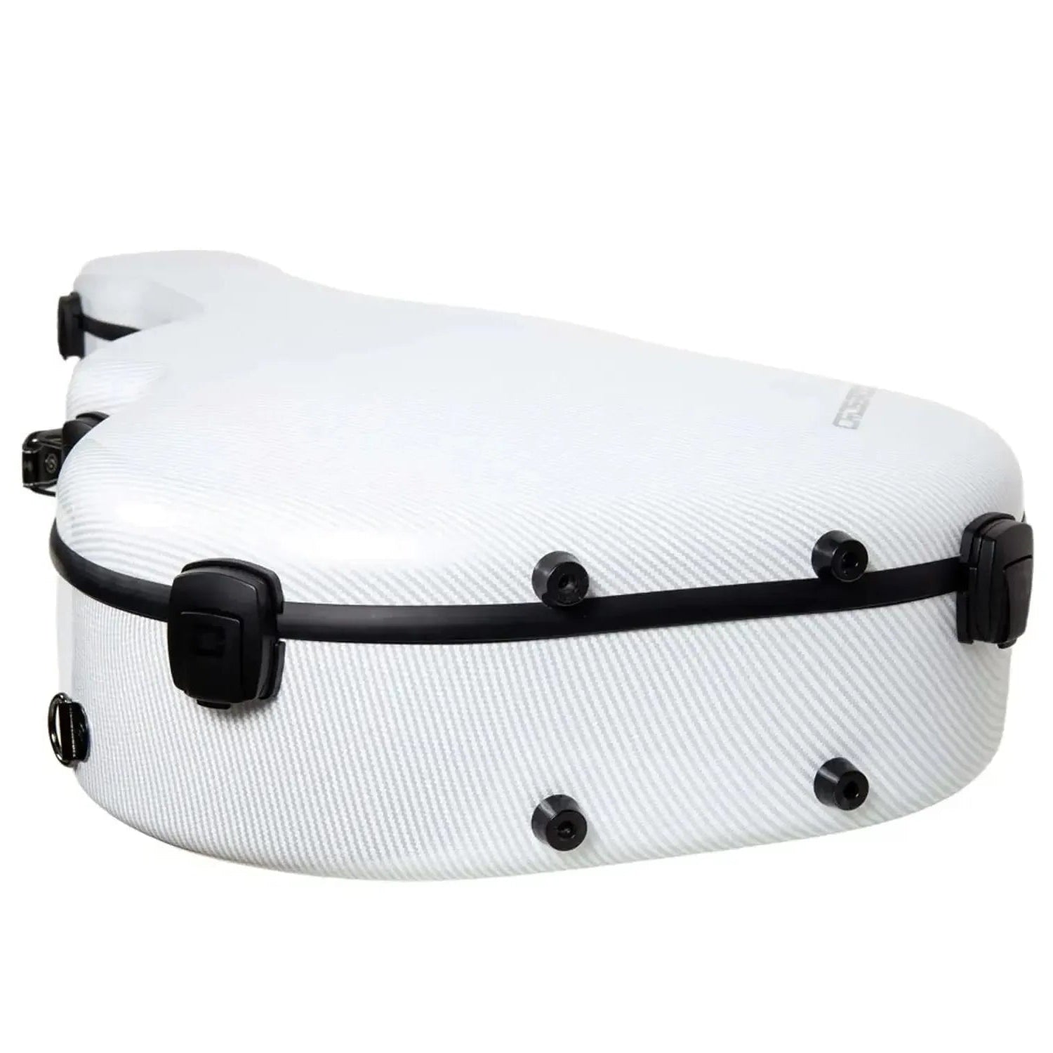 Crossrock CRF5030OM white ultra-light fiberglass OM/000 acoustic guitar case with black latches.