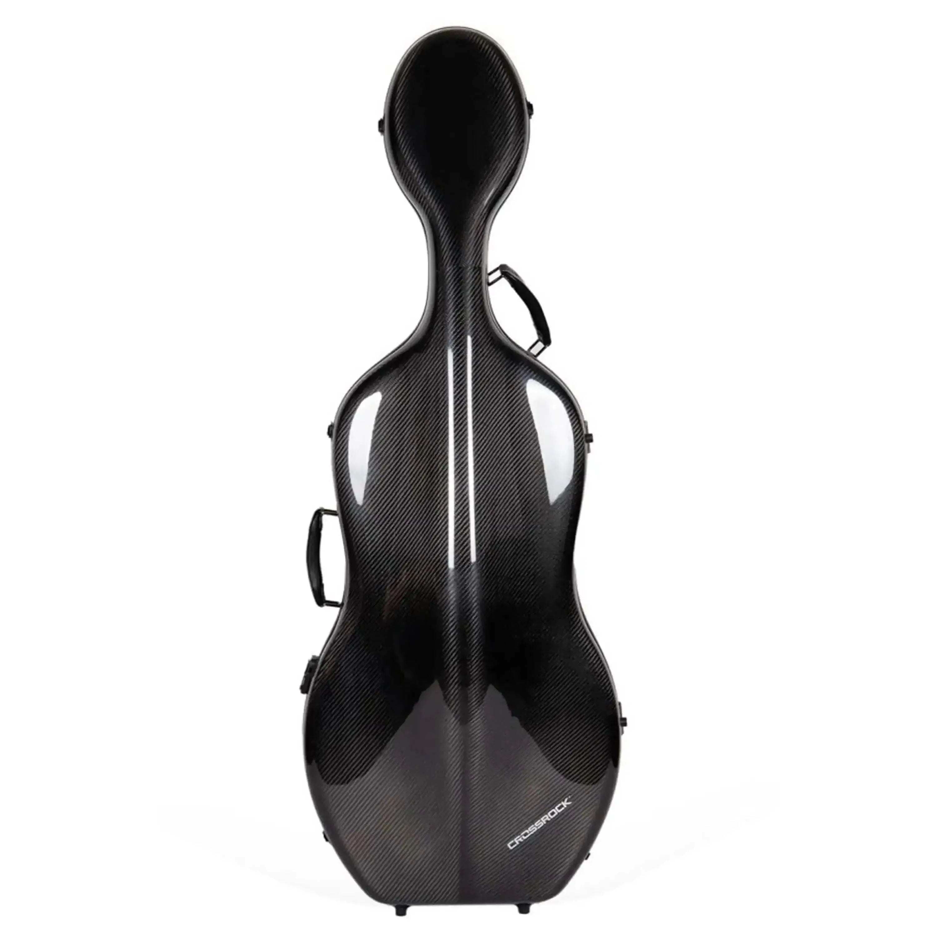 Crossrock CRF6000CEFBK 4/4 cello case, black carbon fiber, with handles and suspension design.
