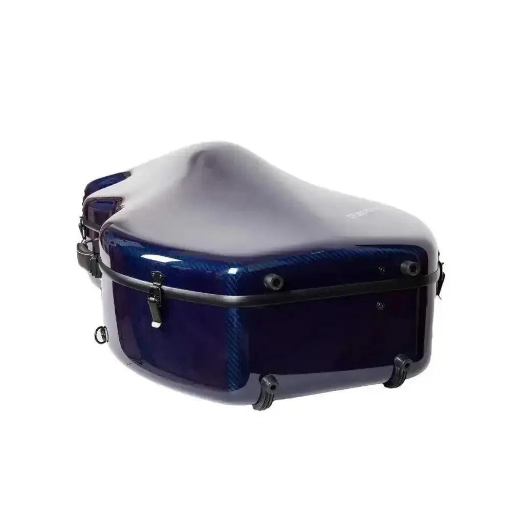 Crossrock Air Carbon 4/4 cello case in glossy blue, showing its lightweight carbon fiber design.