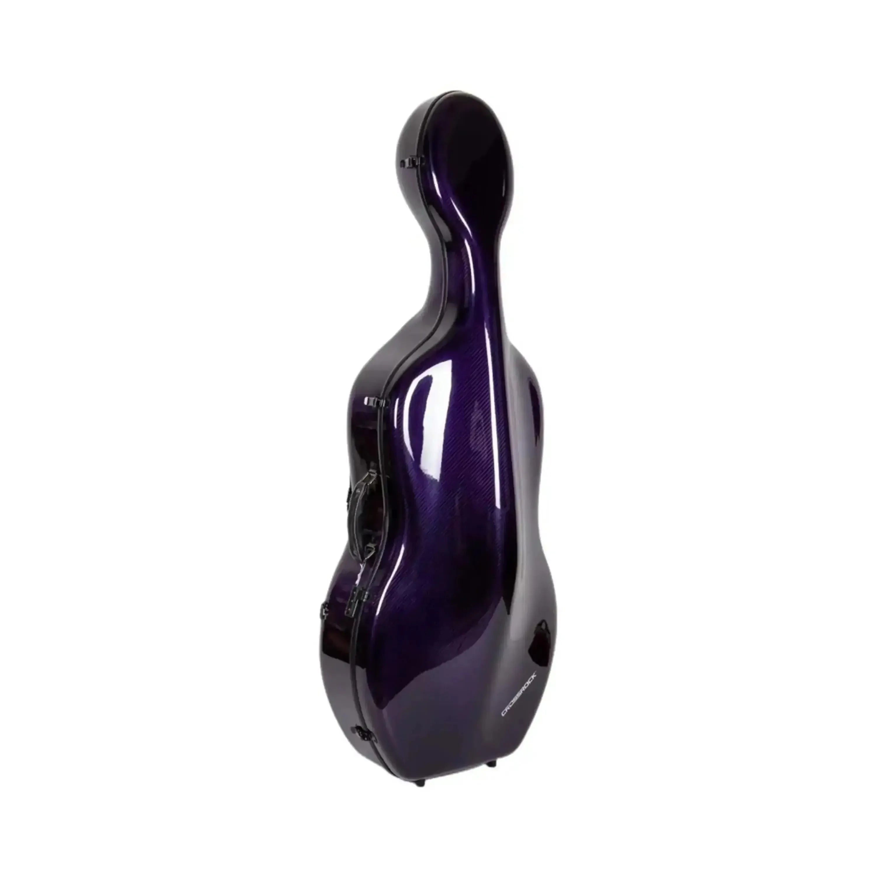 Crossrock Air Carbon 4/4 cello case in glossy purple with visible carbon fiber weave.