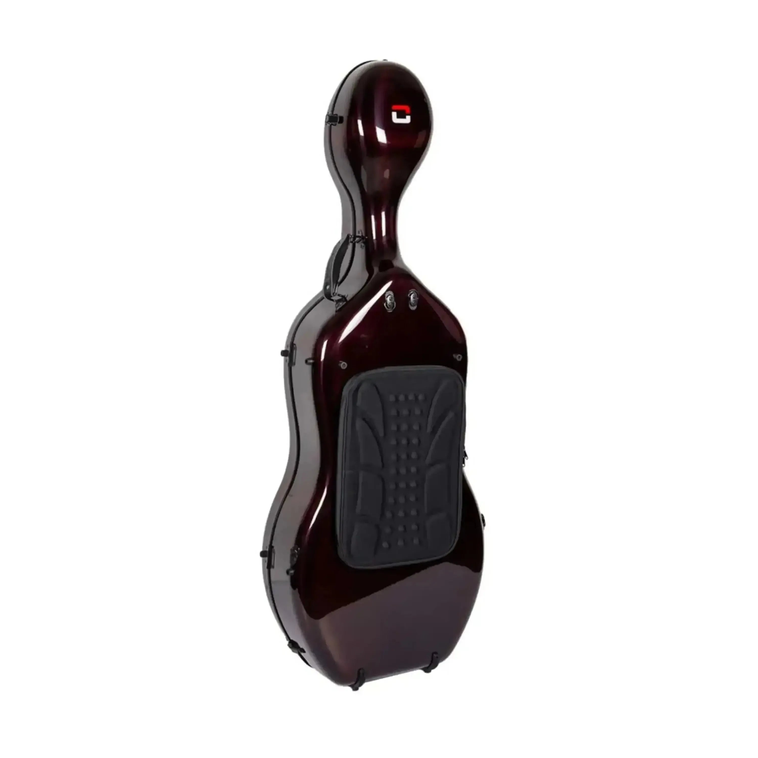 Crossrock CRF6000CEFRD Air Carbon 4/4 Cello Case in glossy red, showing the black back padding.