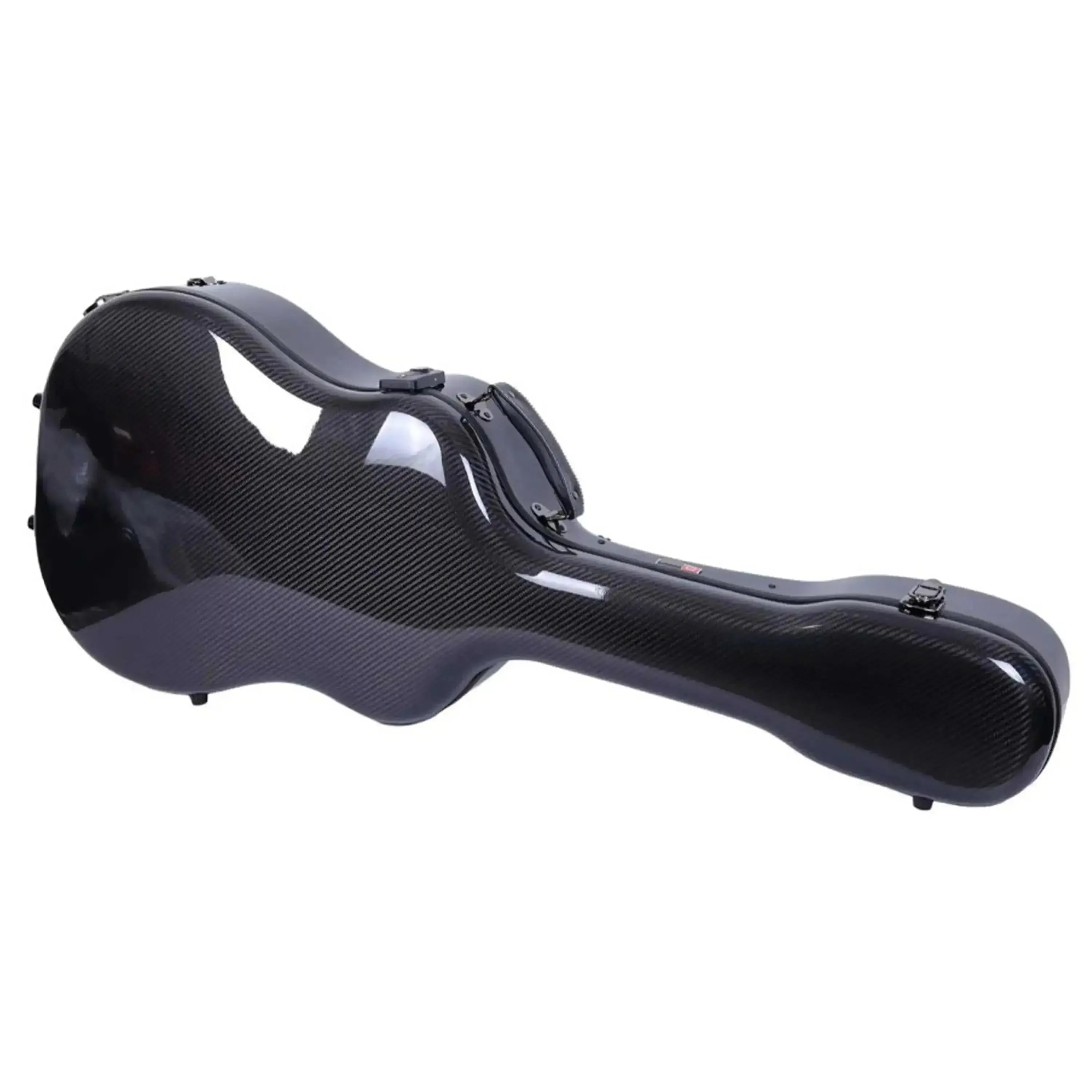 Crossrock Air Carbon Dreadnought Guitar Case in black, featuring a glossy carbon fiber shell and sturdy latches.