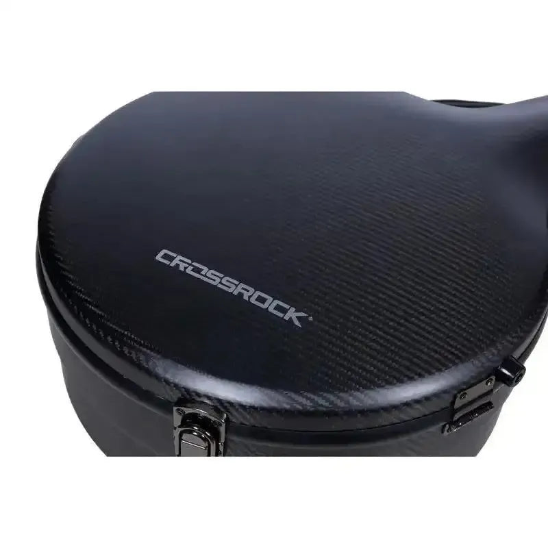 Black Crossrock Air Carbon resonator banjo case with textured finish and metal latches.