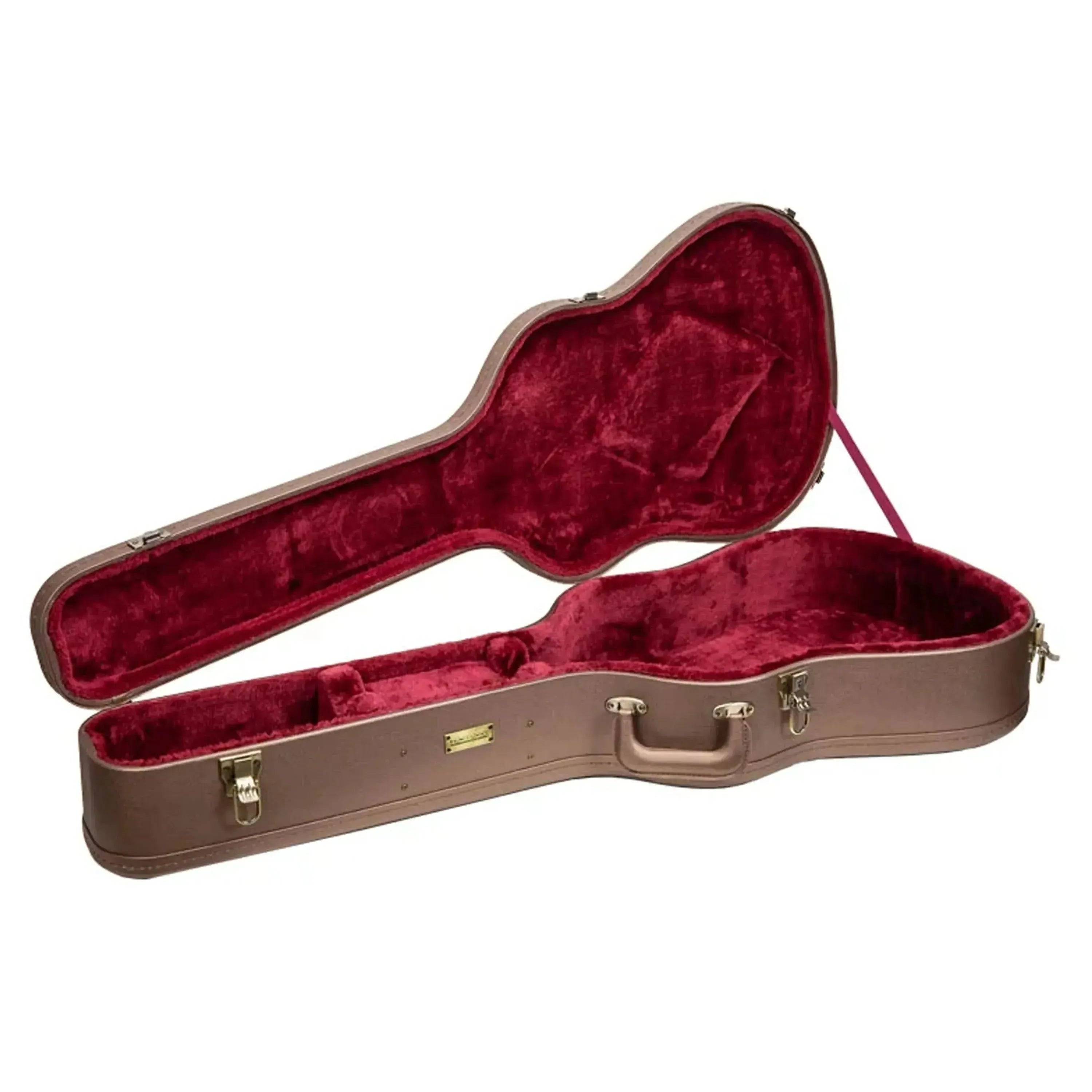 Crossrock CRW520D jumbo dreadnought guitar case, chocolate-brown PVC exterior, red velvet interior.