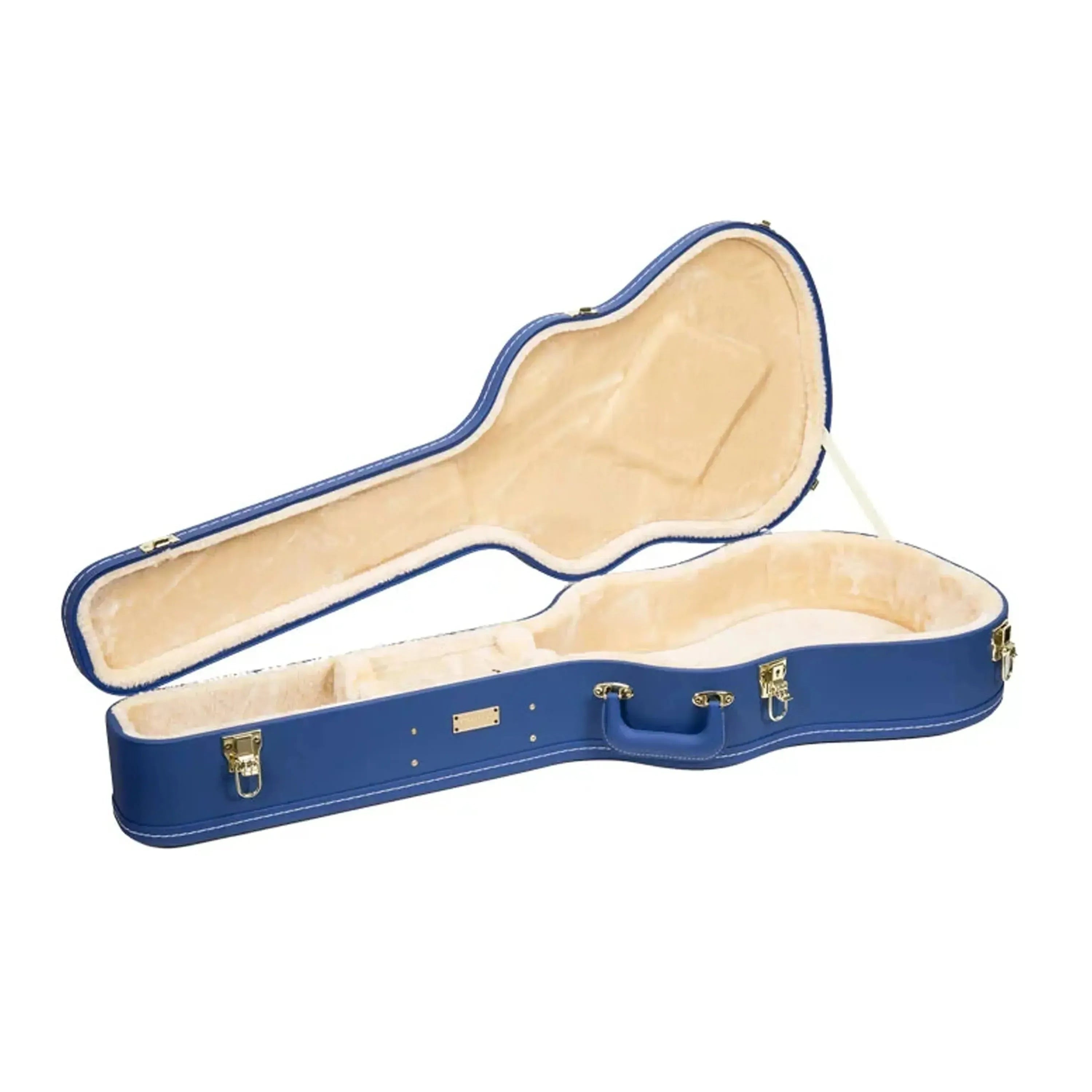 Crossrock CRW520D Designer Series vibrant-blue jumbo dreadnought guitar case, open with plush beige interior.