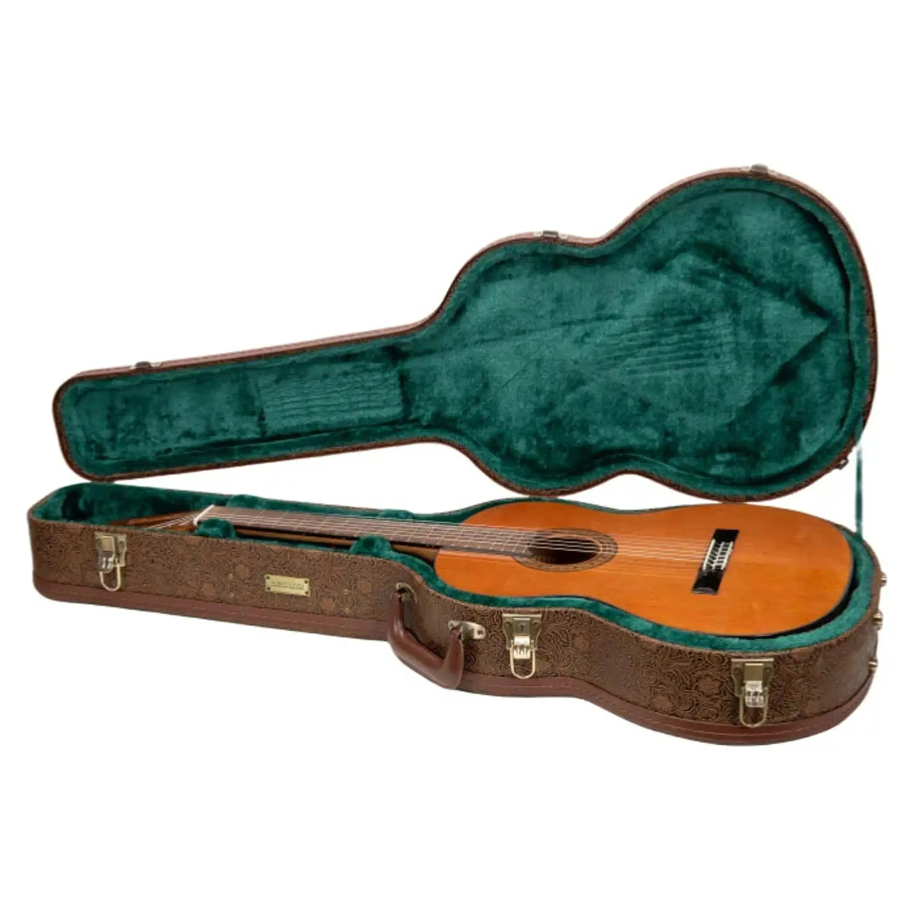 Crossrock CRW530C Classical Guitar Case in Blossom Brown with a classical guitar inside.