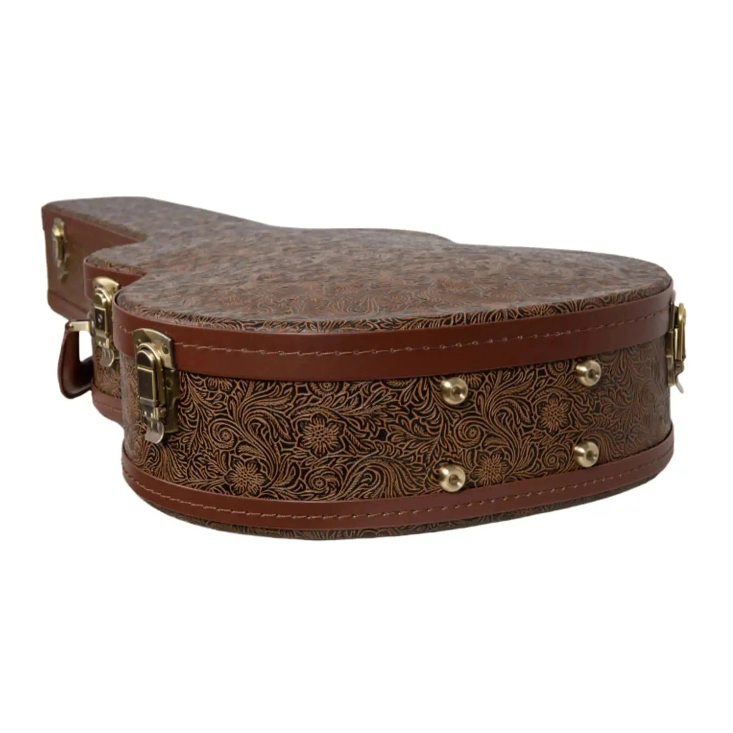Crossrock CRW530C Classical Guitar Case in Blossom Brown with floral embossing, brass hardware, and espresso trim.